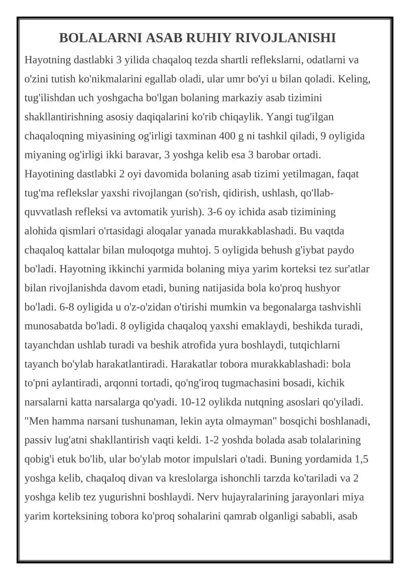 BOLALARNI ASAB RUHIY RIVOJLANISHI