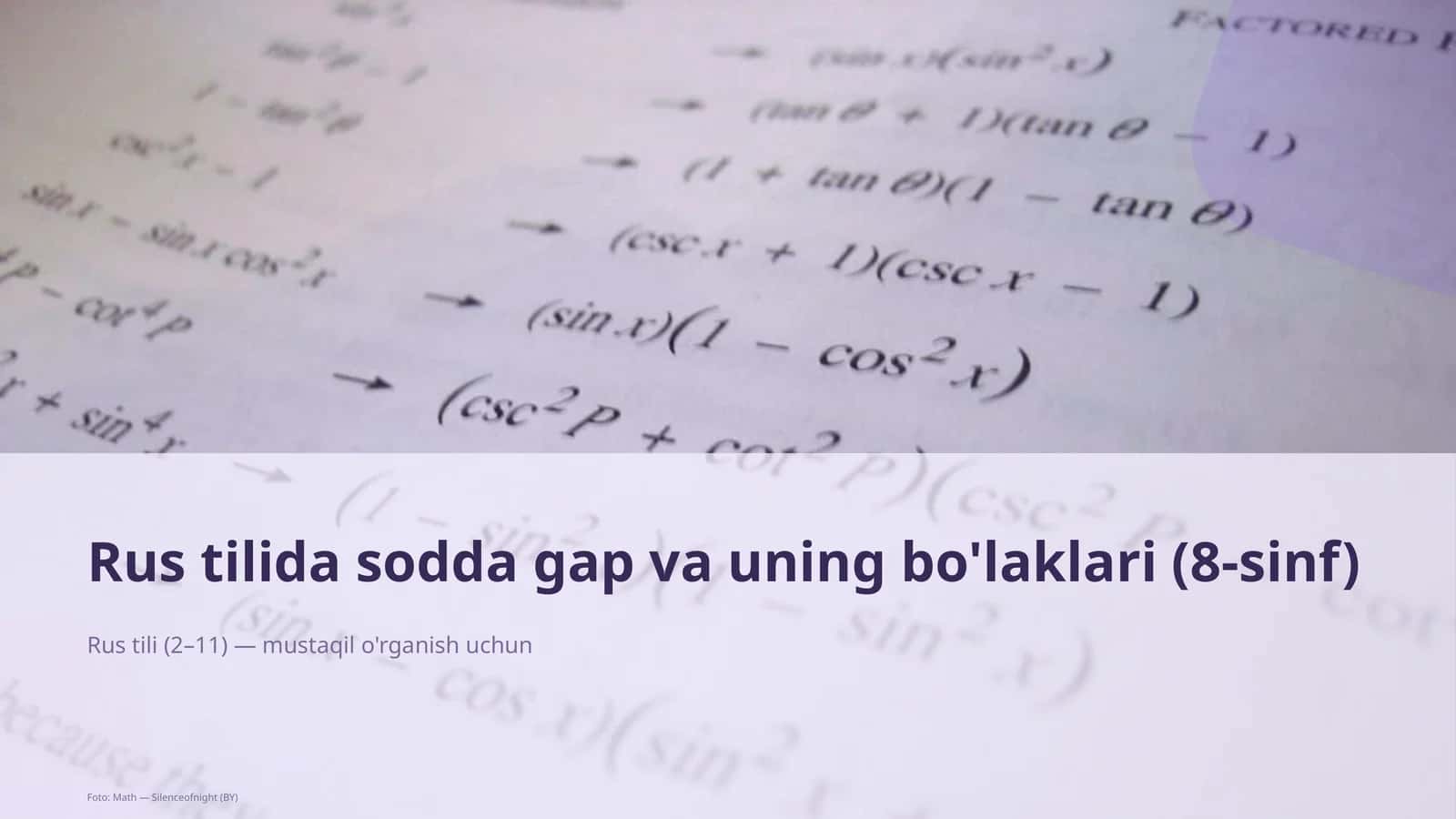 Rus tilida sodda gap va uning bo'laklari (8-sinf)