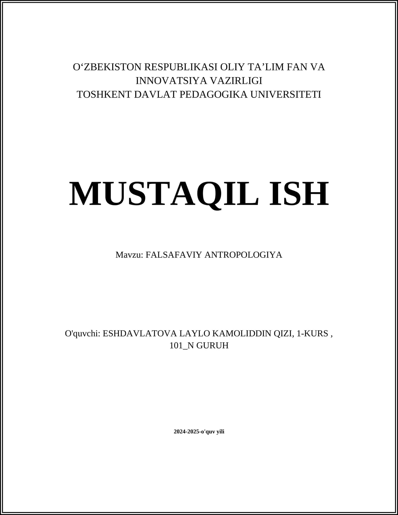 FALSAFAVIY ANTROPOLOGIYA
