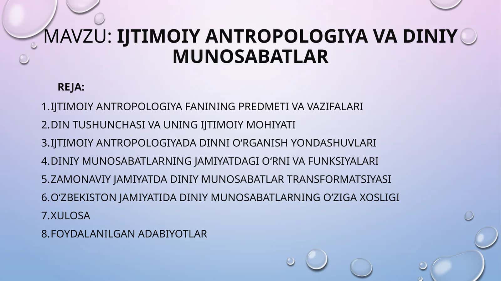 IJTIMOIY ANTROPOLOGIYA VA DINIY MUNOSABATLAR