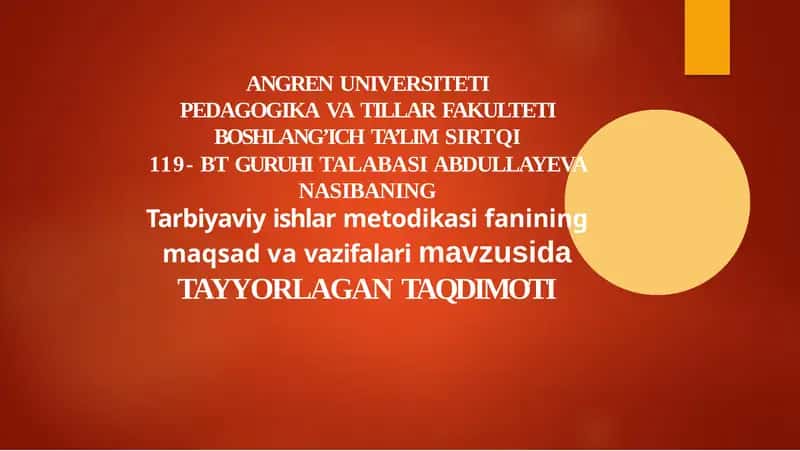 Tarbiyaviy ishlar metodikasi