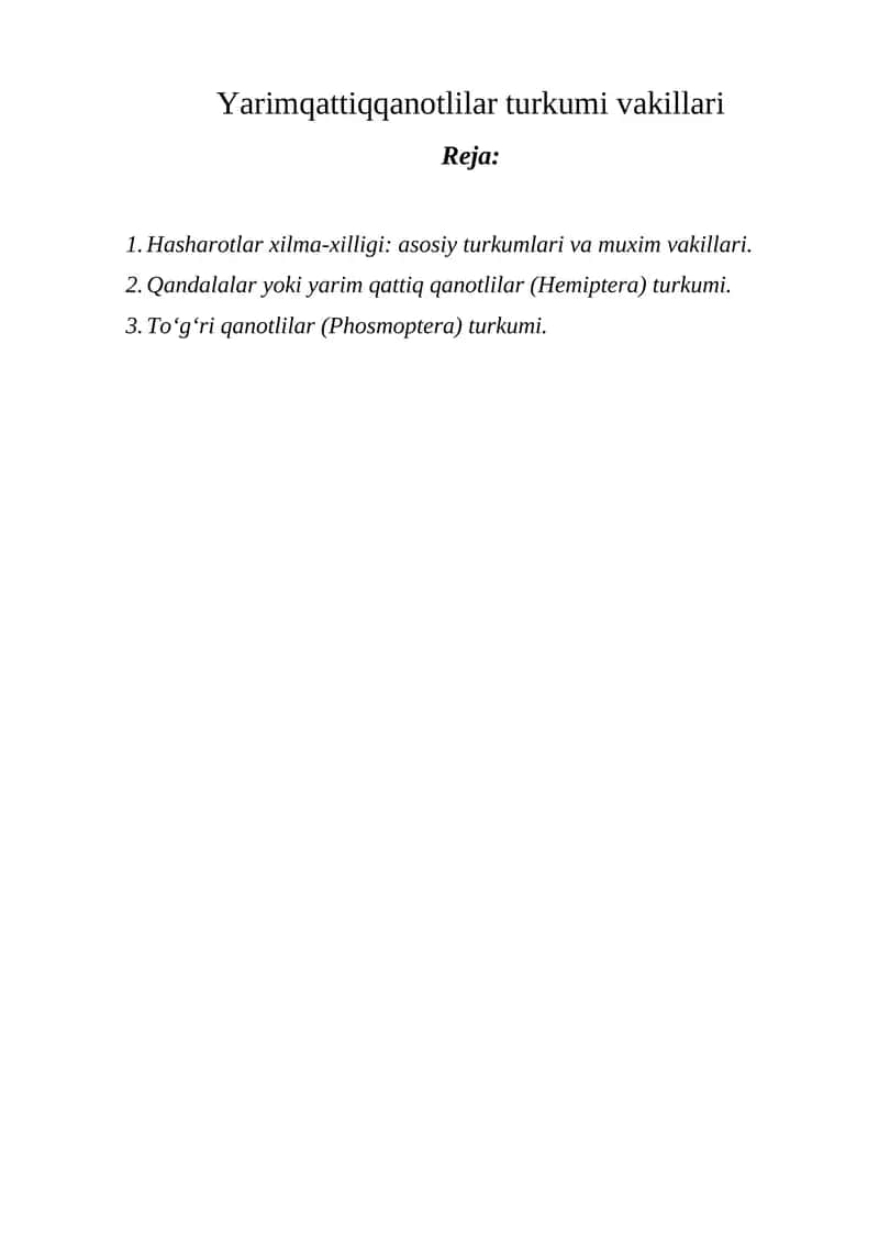 Qandalalar yoki yarim qattiq qanotlilar (Hemiptera) turkumi