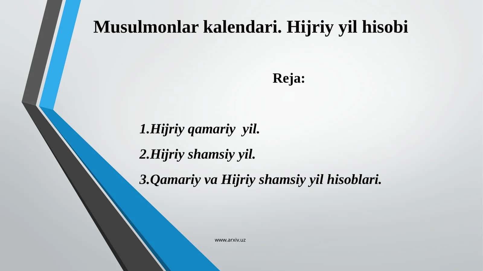 Musulmonlar kalendari.Hijriy yil hisobi 1