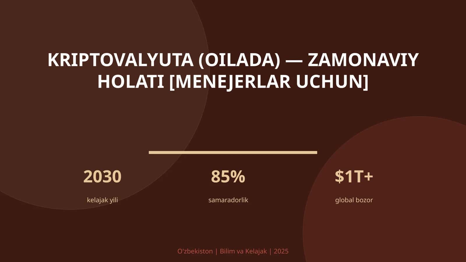 KRIPTOVALYUTA (OILADA) — ZAMONAVIY HOLATI [MENEJERLAR UCHUN]