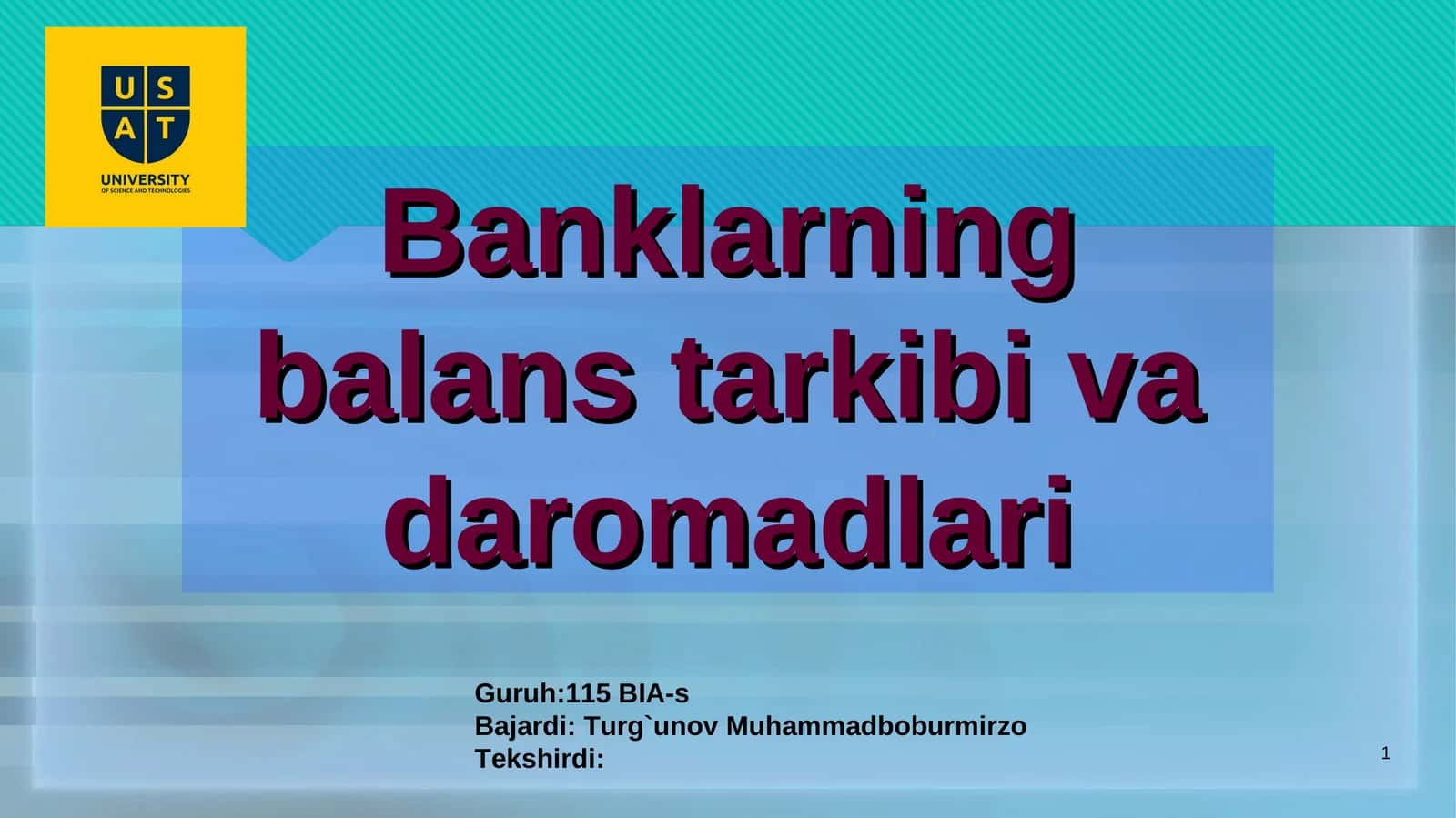 Banklarning balans tarkibi va daromadlari
