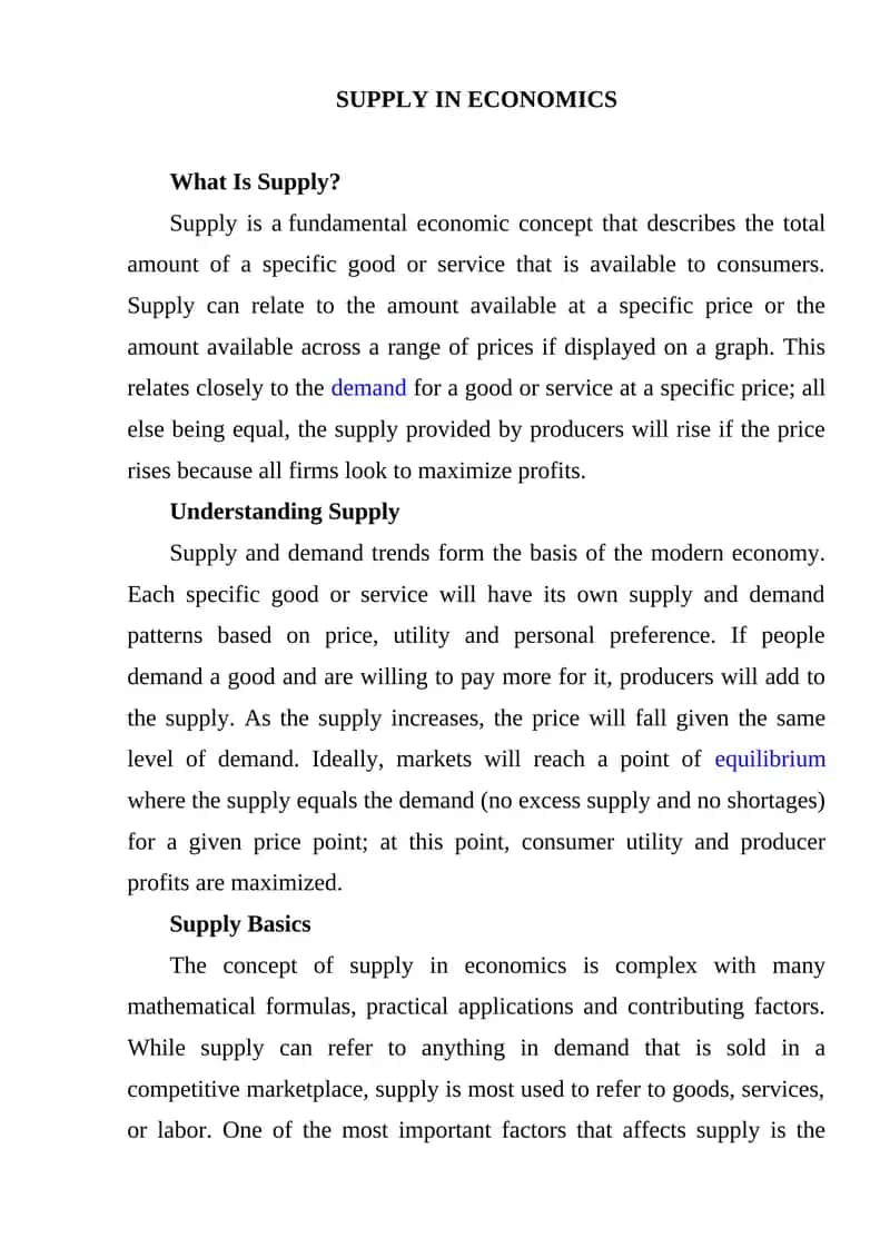 Supply in Economics