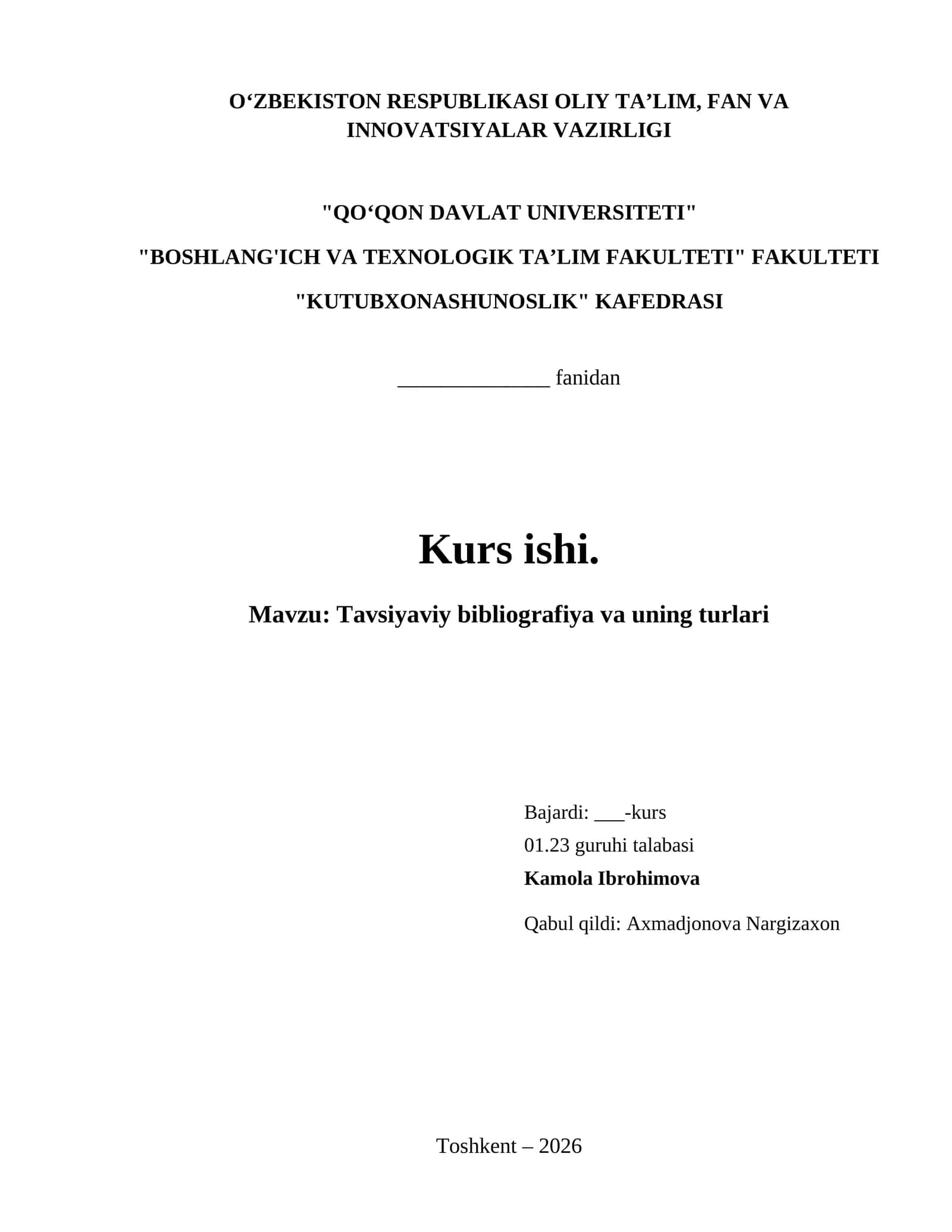 Tavsiyaviy bibliografiya va uning turlari