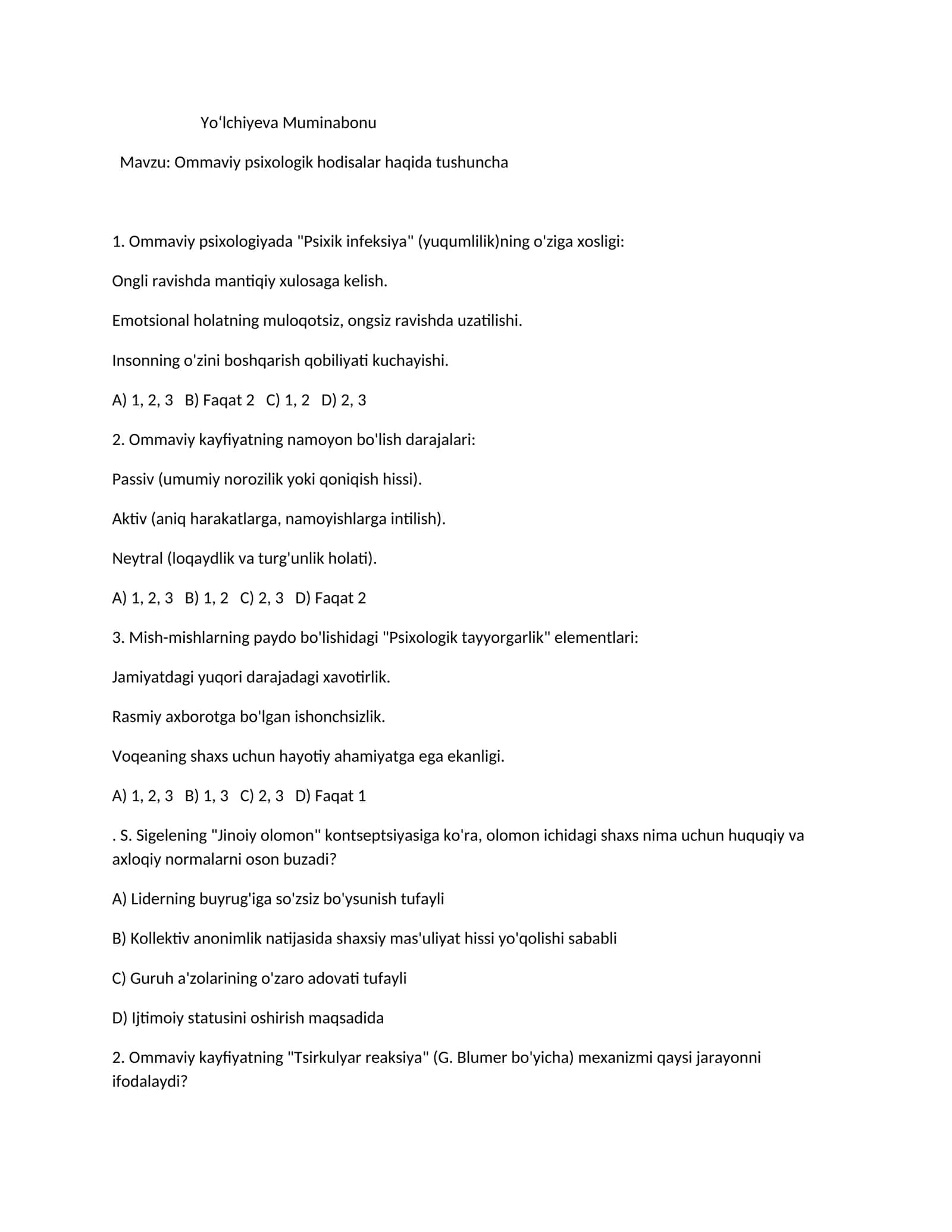 Ommaviy psixologik hodisalar haqida tushuncha