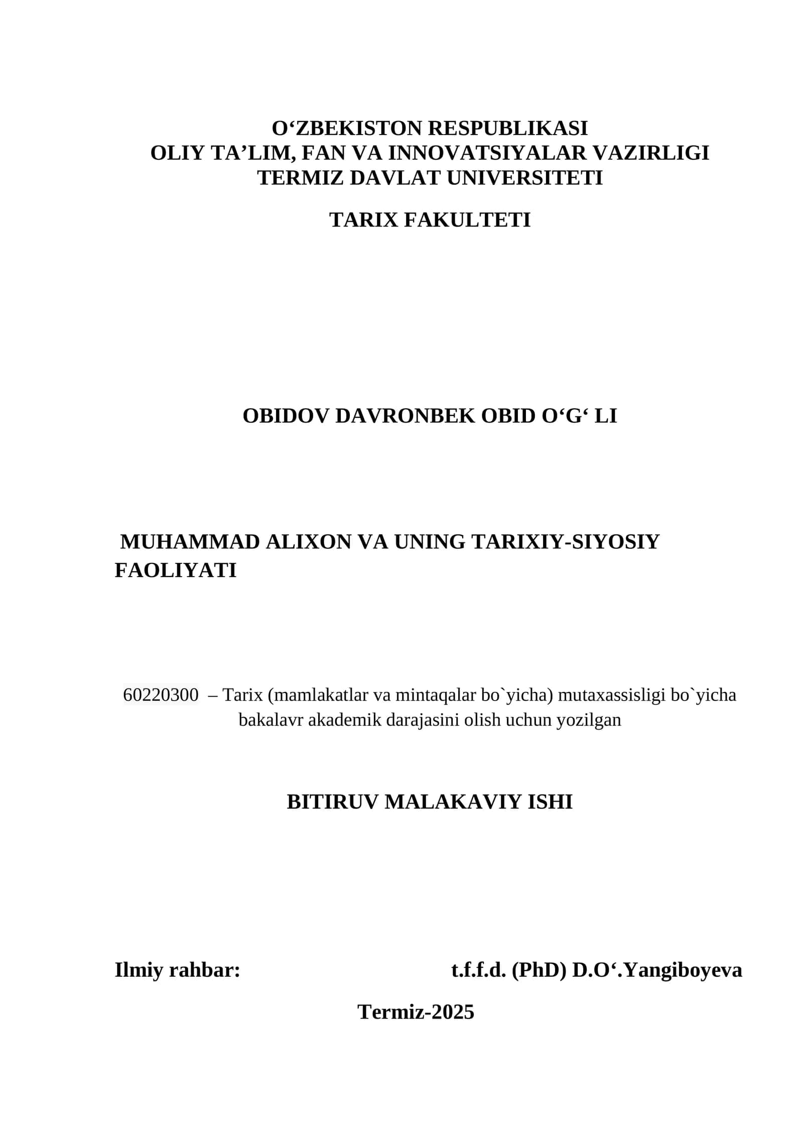 Bitiruv malakaviy ishi