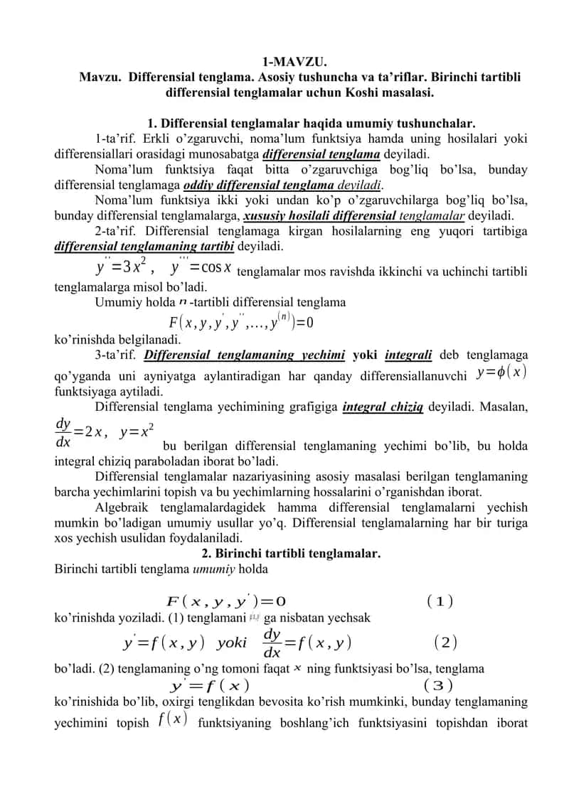 Differensial Tenglamalar