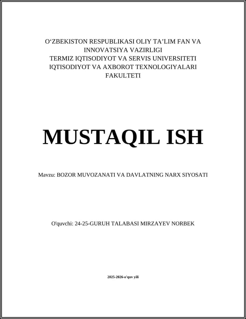 Bozor muvozanati va davlatning narx siyosati