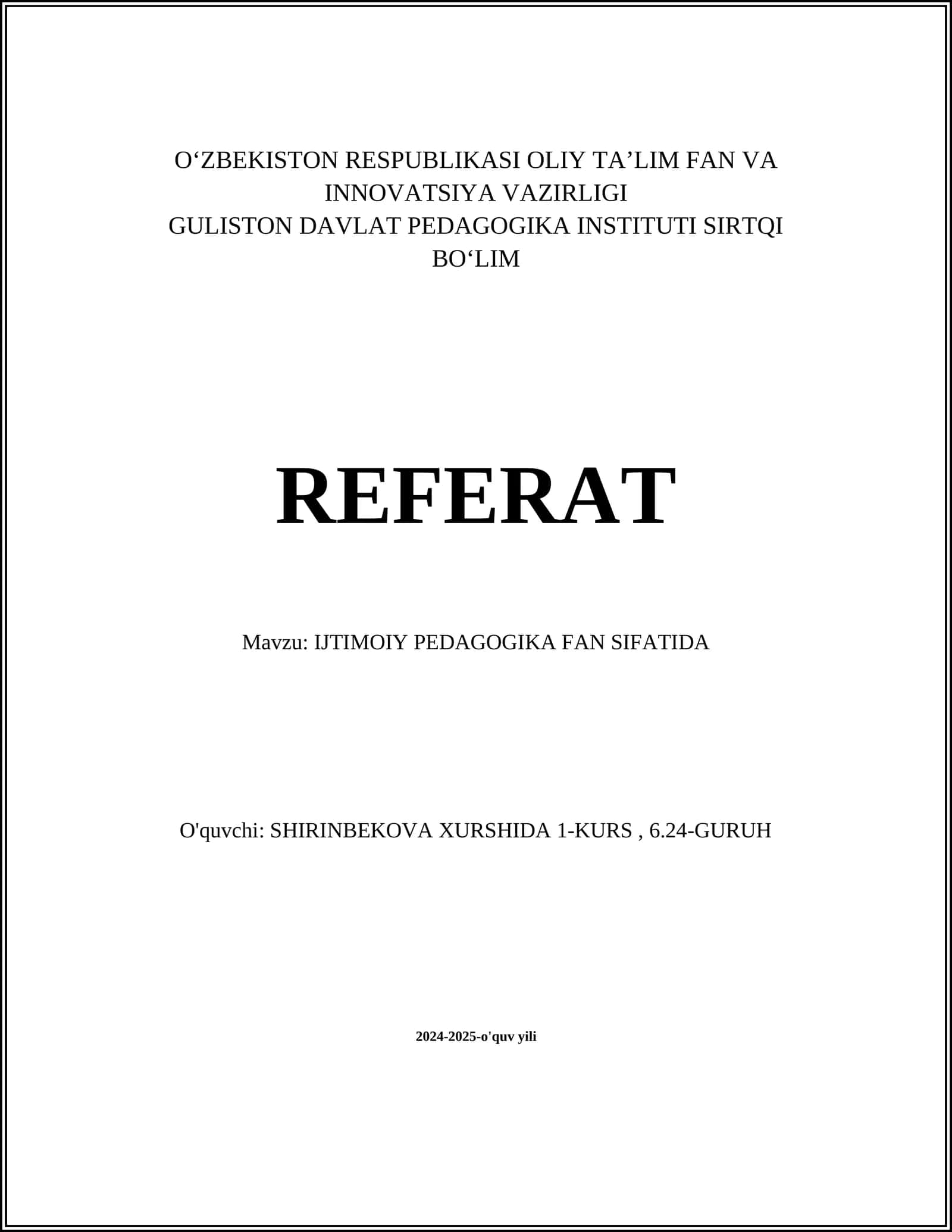 IJTIMOIY PEDAGOGIKA FAN SIFATIDA