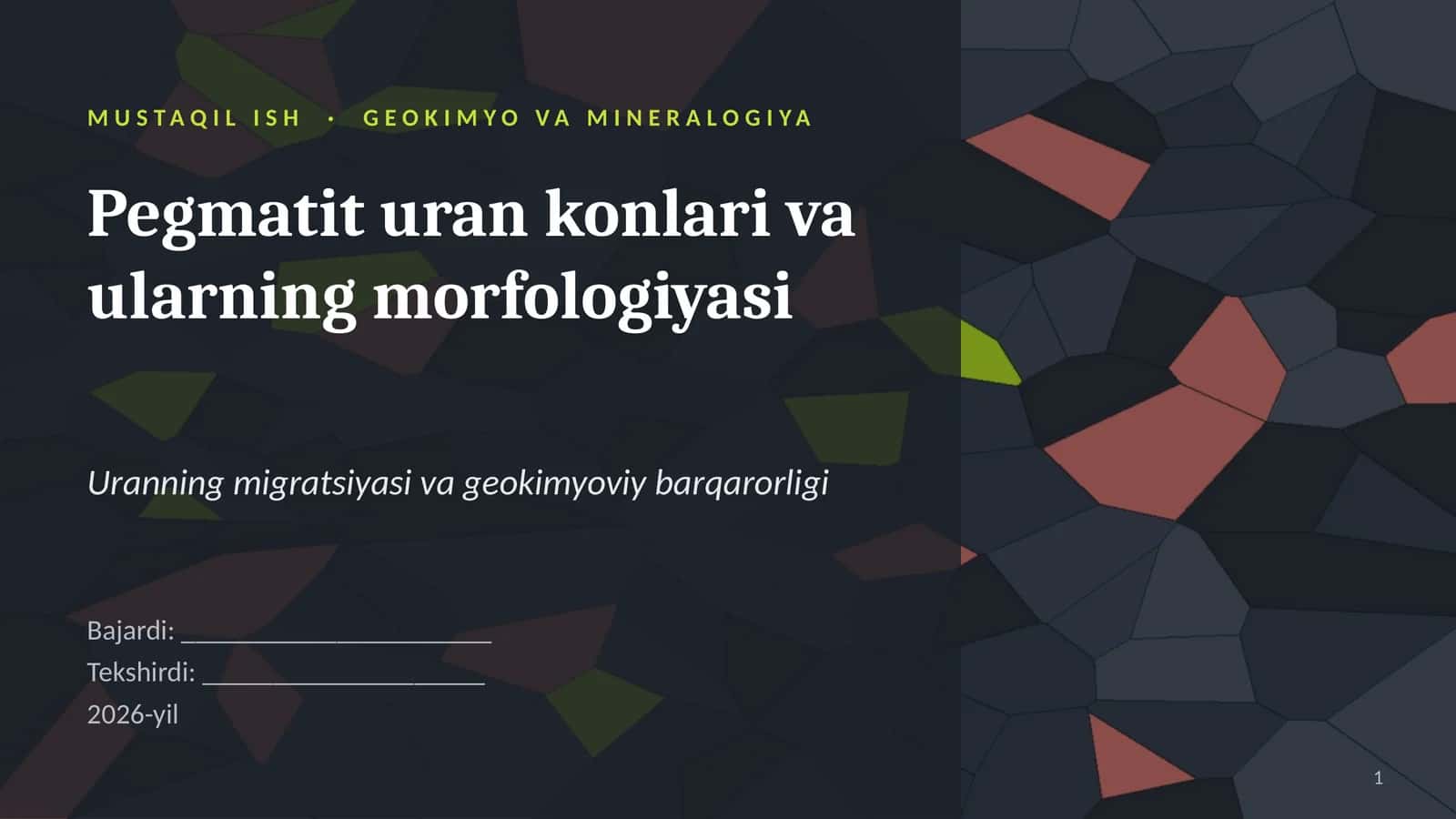 Pegmatit uran konlari va ularning morfologiyasi