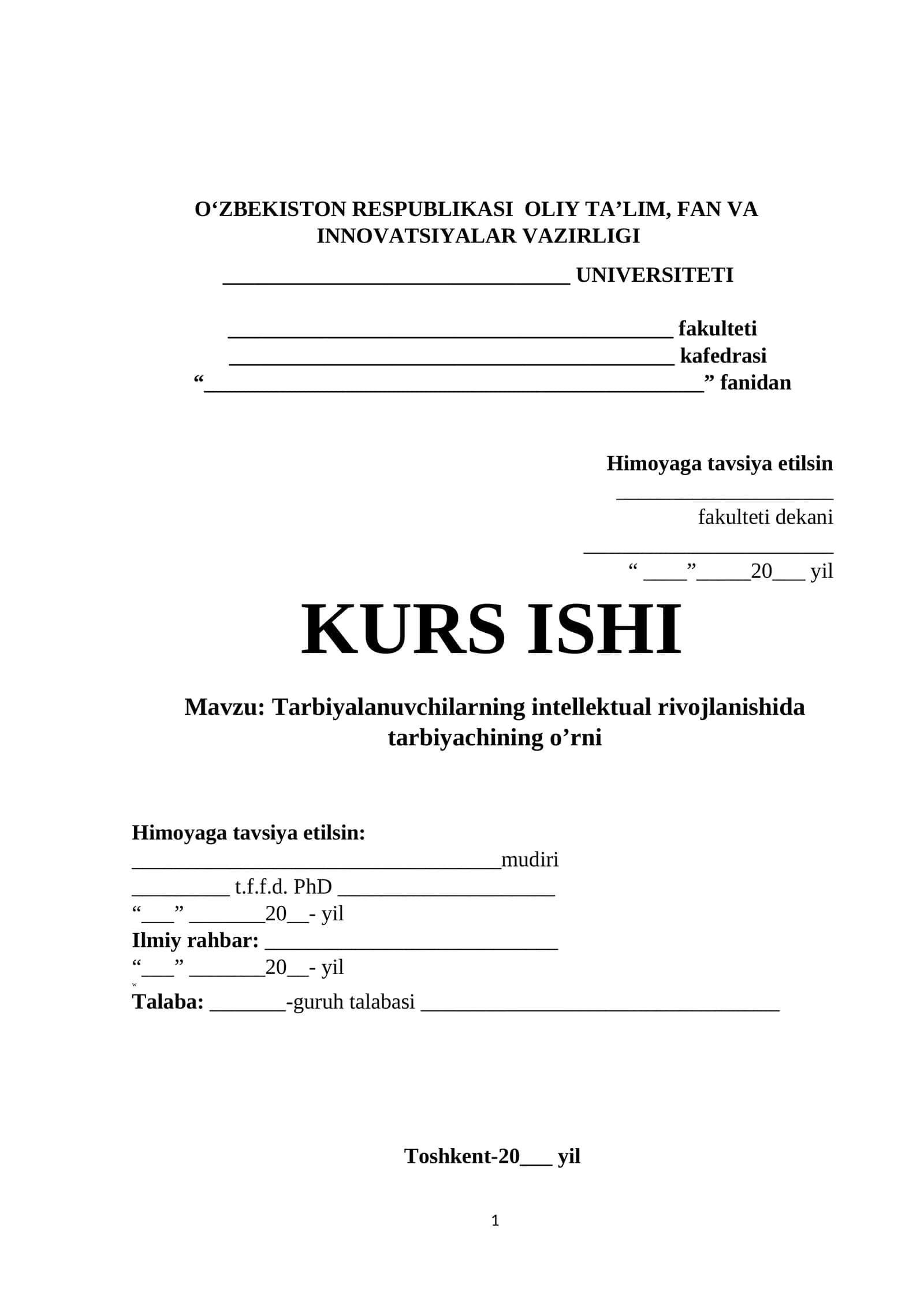 Tarbiyalanuvchilarning intellektual rivojlanishida tarbiyachining o'rni