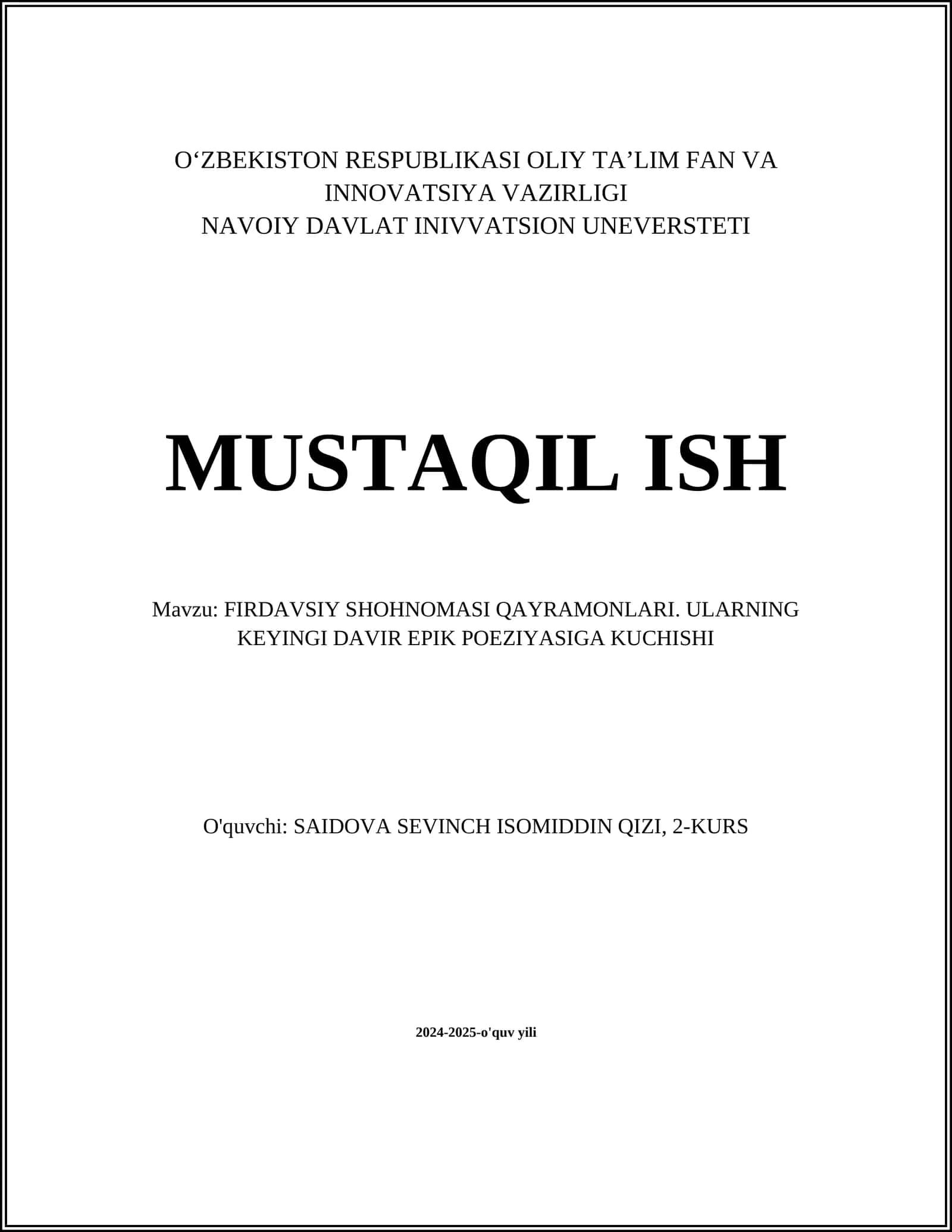 FIRDAVSIY SHOHNOMASI QAYRAMONLARI. ULARNING KEYINGI DAVIR EPIK POEZIYASIGA KUCHISHI