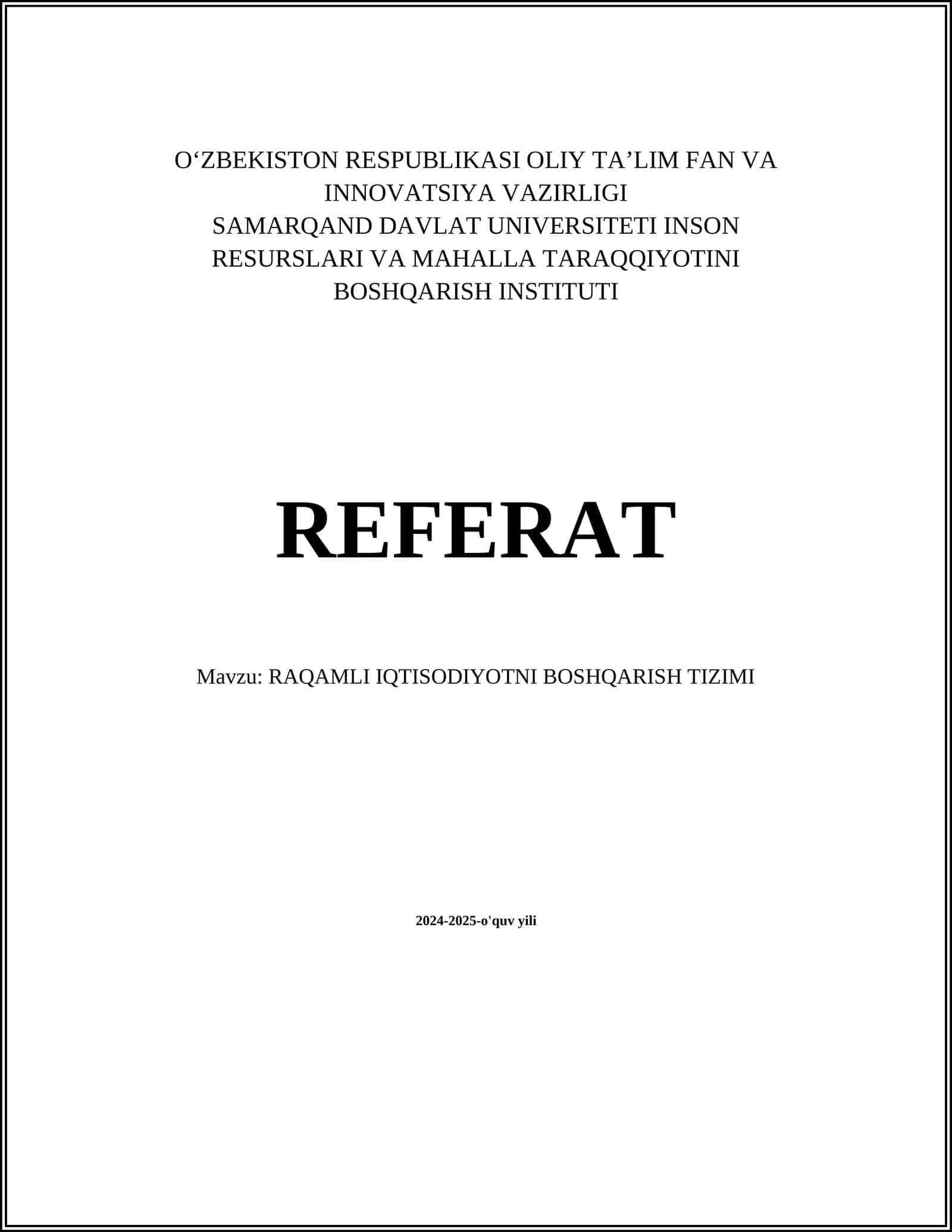 RAQAMLI IQTISODIYOTNI BOSHQARISH TIZIMI