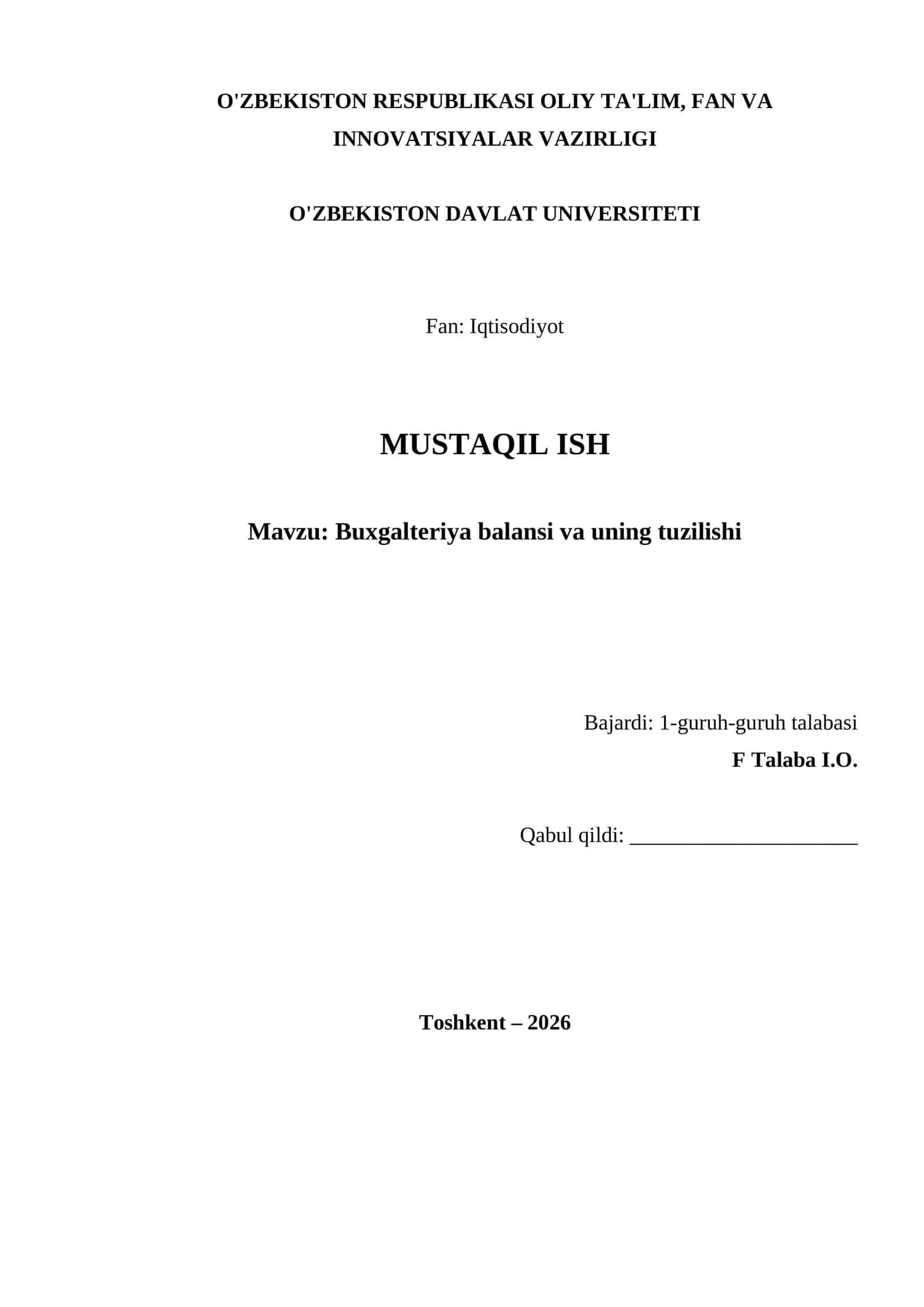 Buxgalteriya balansi va uning tuzilishi 1