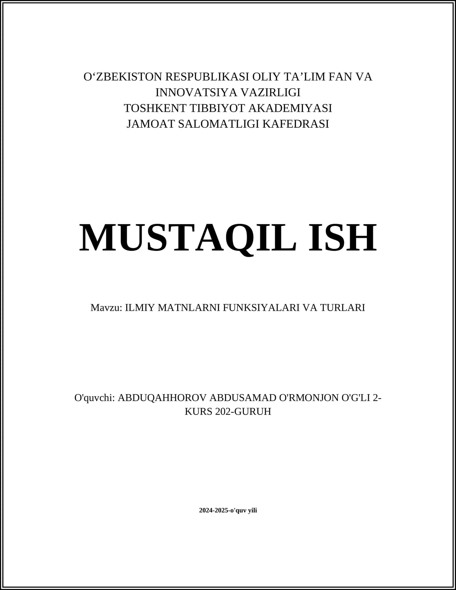 ILMIY MATNLARNI FUNKSIYALARI VA TURLARI