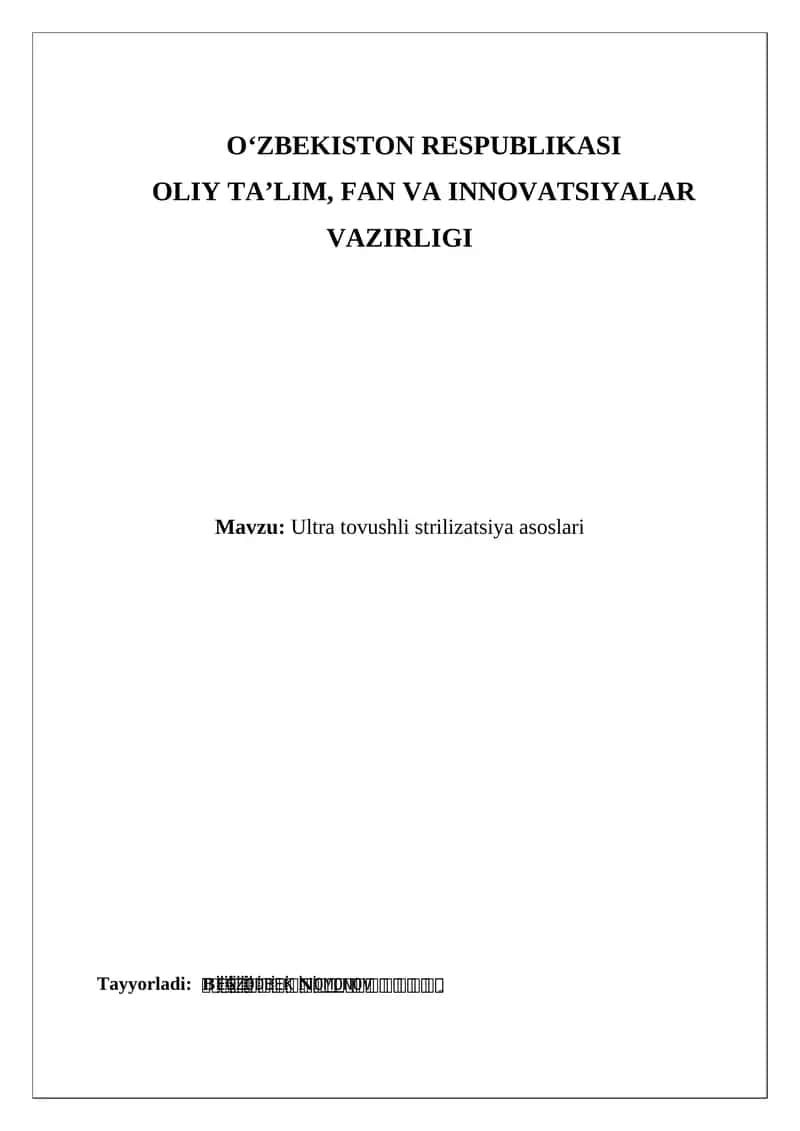 Ultra tovushli strilizatsiya asoslari