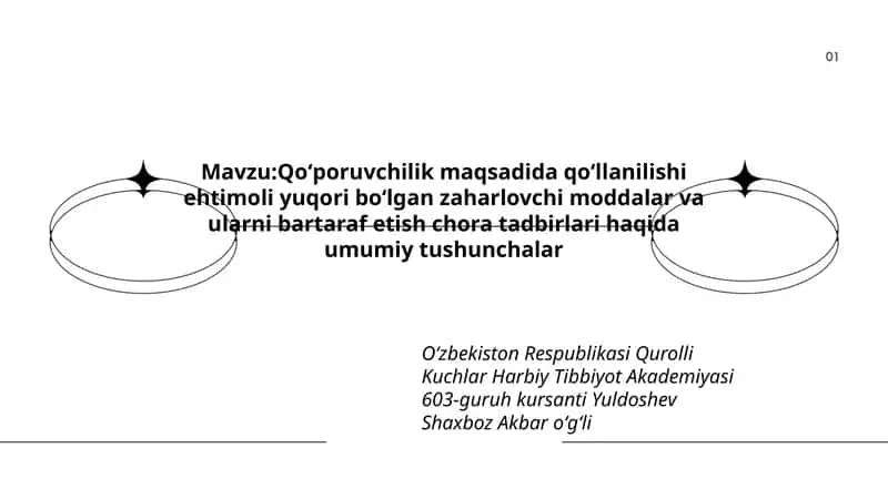Qoʻporuvchilik maqsadida qoʻllanilishi ehtimoli yuqori boʻlgan zaharlovchi moddalar va ularni bartaraf etish chora tadbirlari haqida umumiy tushunchalar