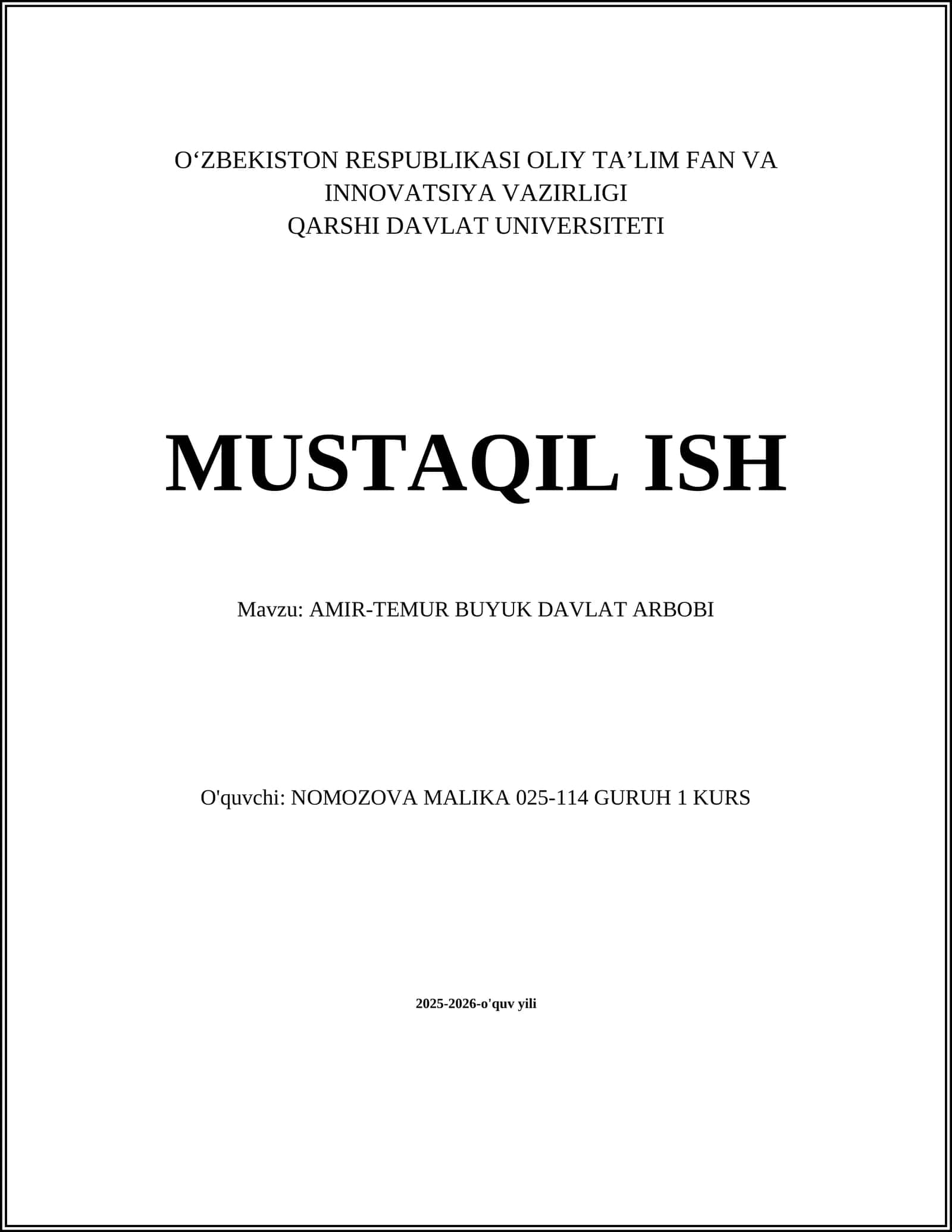 AMIR-TEMUR BUYUK DAVLAT ARBOBI