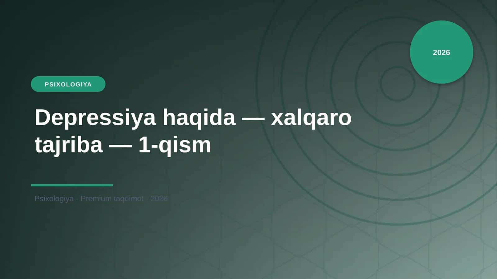 Depressiya haqida — xalqaro tajriba — 1-qism