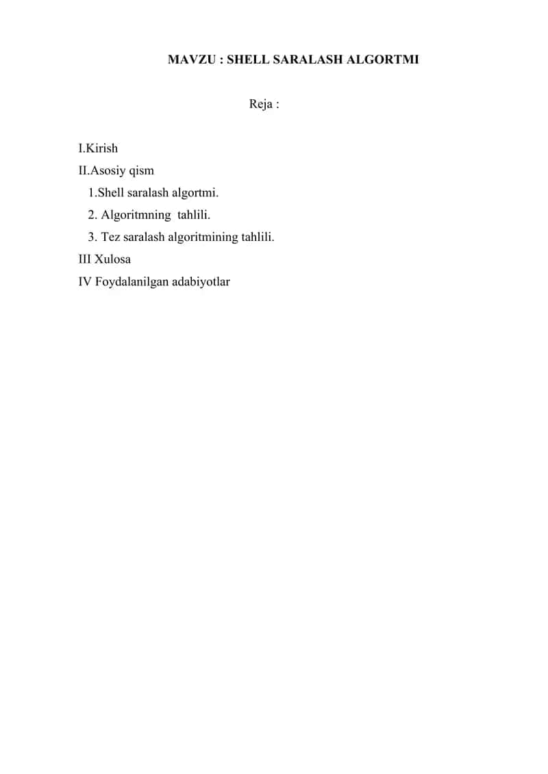 Shell saralash algoritmi