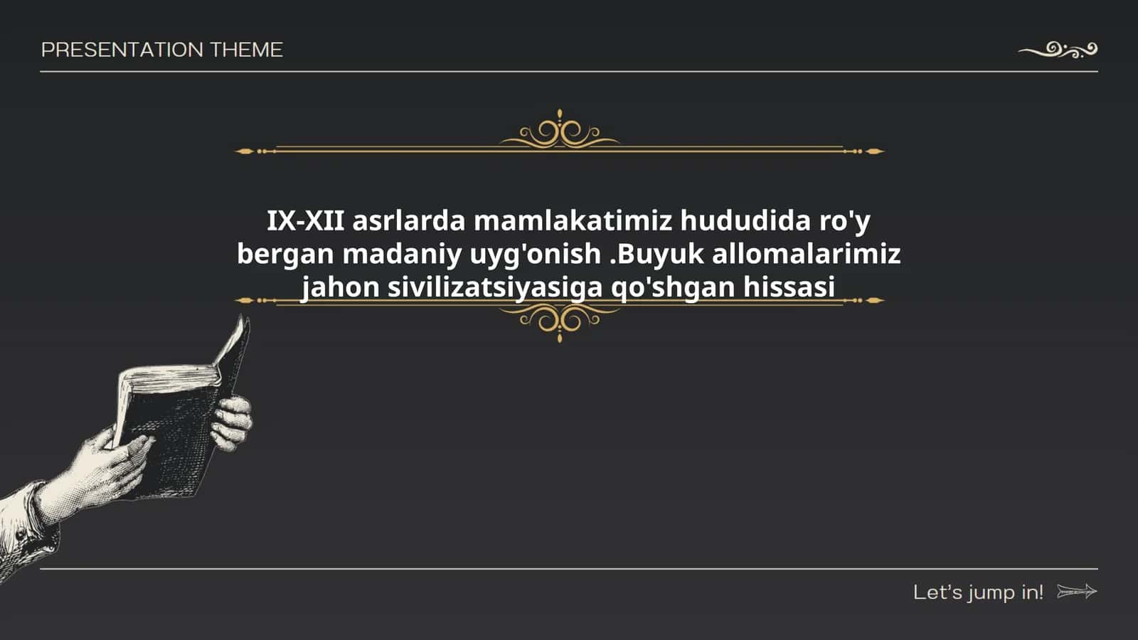 IX-XII asrlarda mamlakatimiz hududida ro'y bergan madaniy uyg'onish.Buyuk allomalarimiz jahon sivilizatsiyasiga qo'shgan hissasi