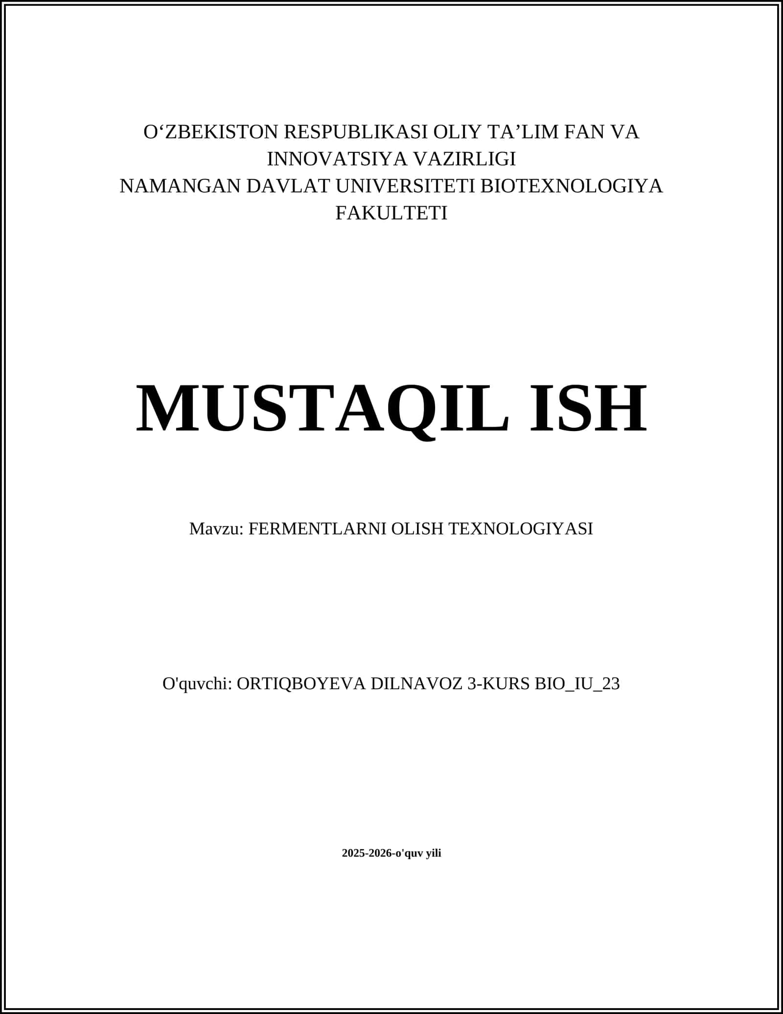 FERMENTLARNI OLISH TEXNOLOGIYASI