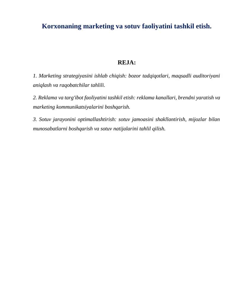 Marketing strategiyasini ishlab chiqish