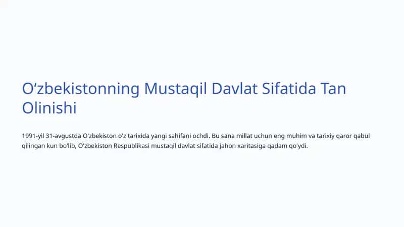 Oʻzbekistonning Mustaqil Davlat Sifatida Tan Olinishi