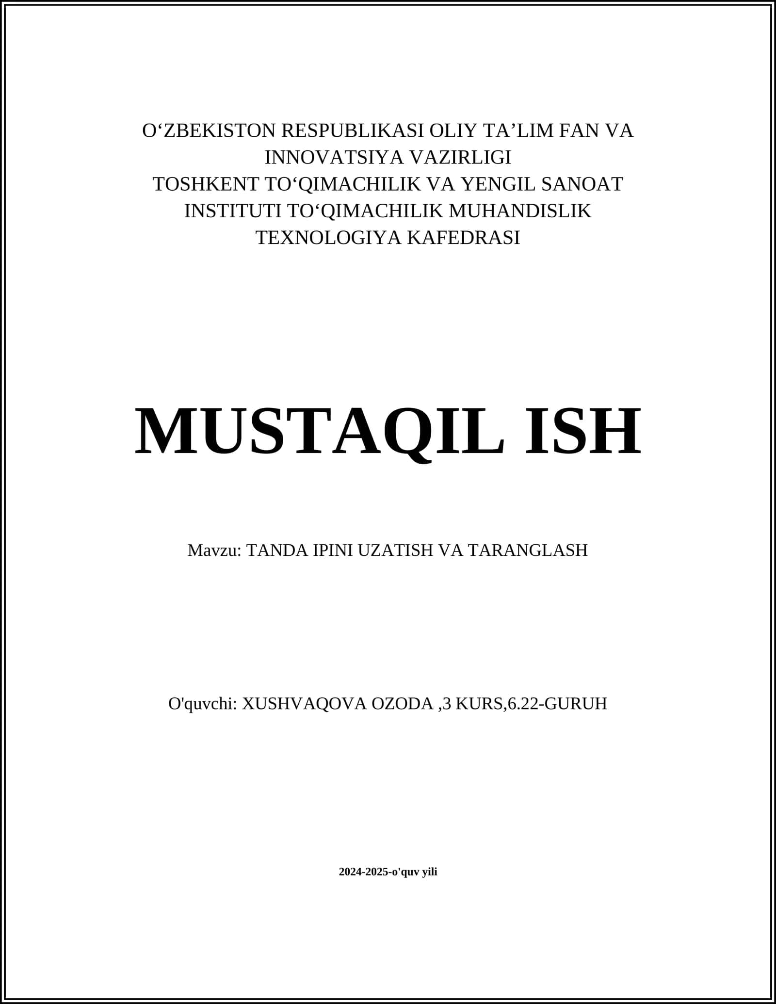 TANDA IPINI TANLASH VA TARANGLASH