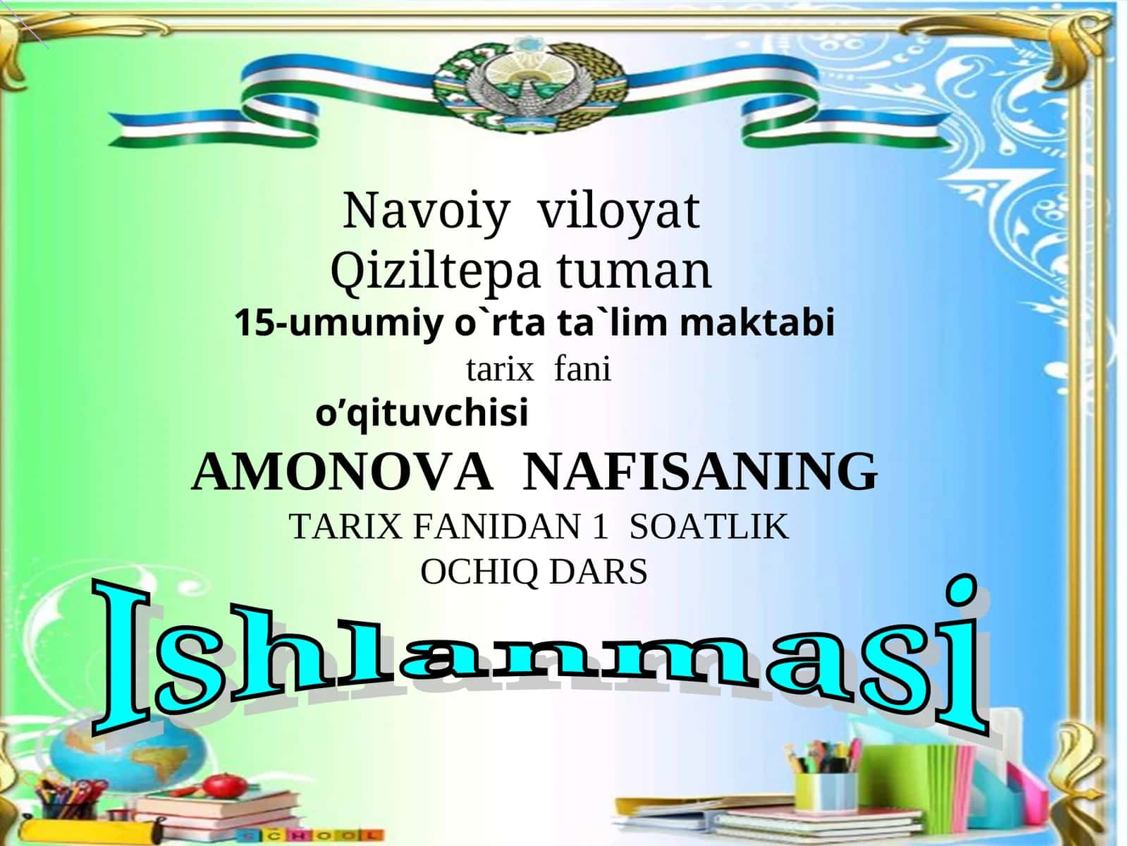 AMONOVA NAFISANING TARIX FANIDAN 1 SOATLIK OCHIQ DARS