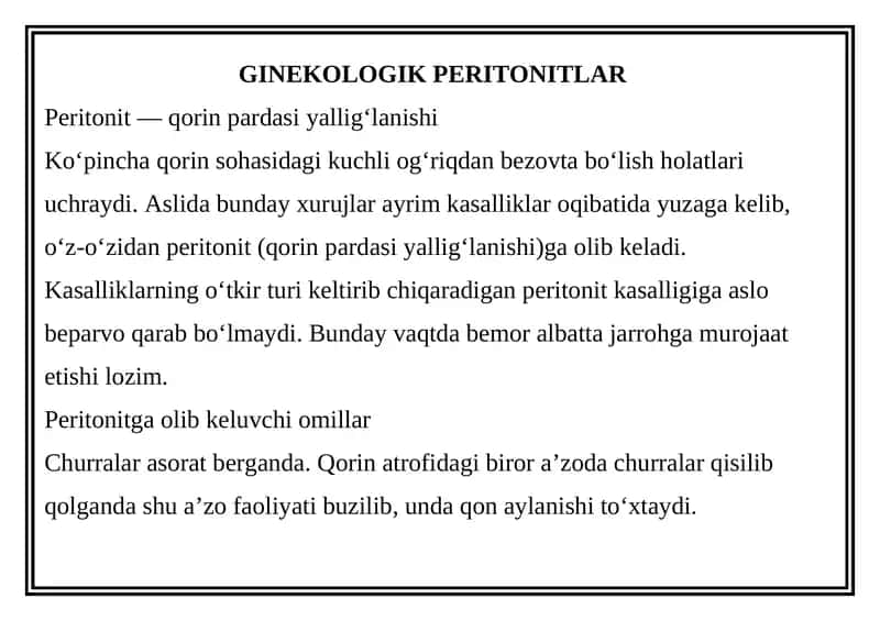 GINEKOLOGIK PERITONITLAR