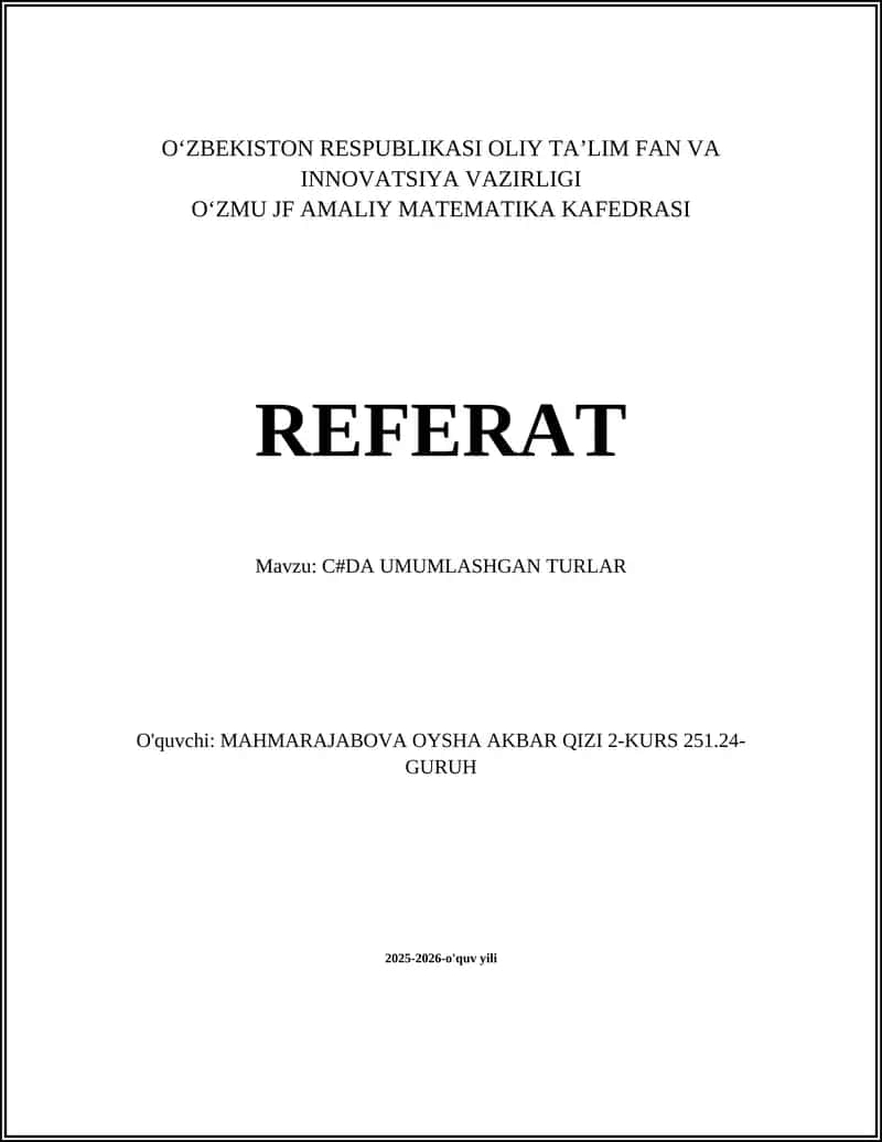 C#DA UMUMLASHGAN TURLAR