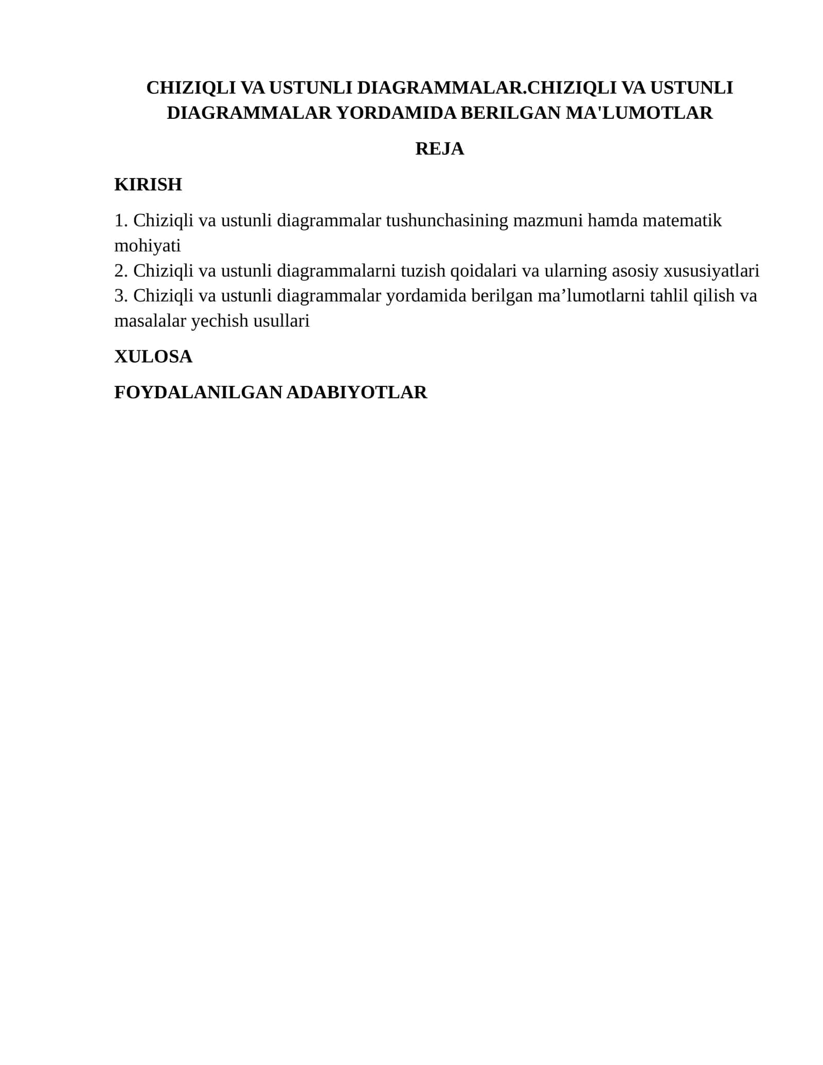Chiziqli va ustunli diagrammalar