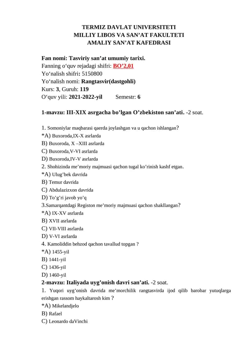 Tasviriy san’at umumiy tarixi
