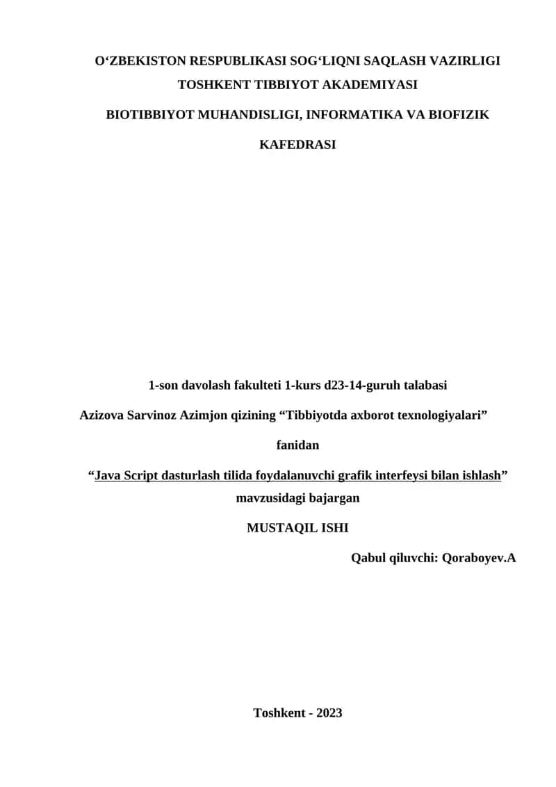 "Tibbiyotda axborot texnologiyalari"