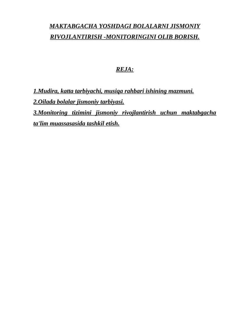 Maktabgacha Yoshdagi Bolalarni Jismoniy Rivojlantirish - Monitoringini Olib Borish