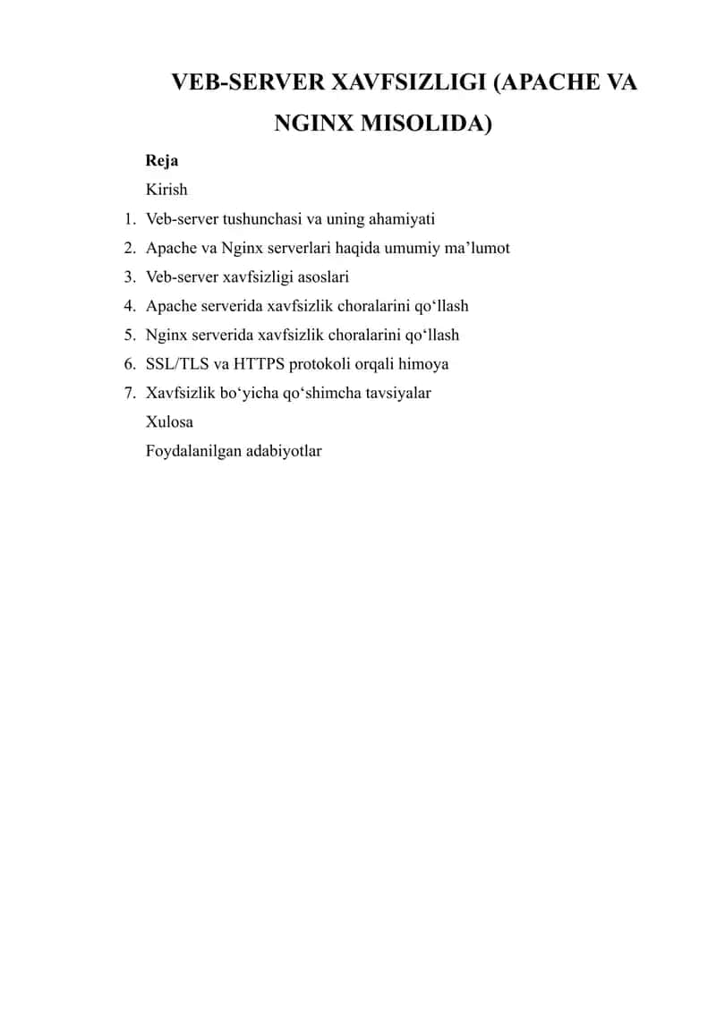 VEB-SERVER XAVFSIZLIGI (APACHE VA NGINX MISOLIDA)