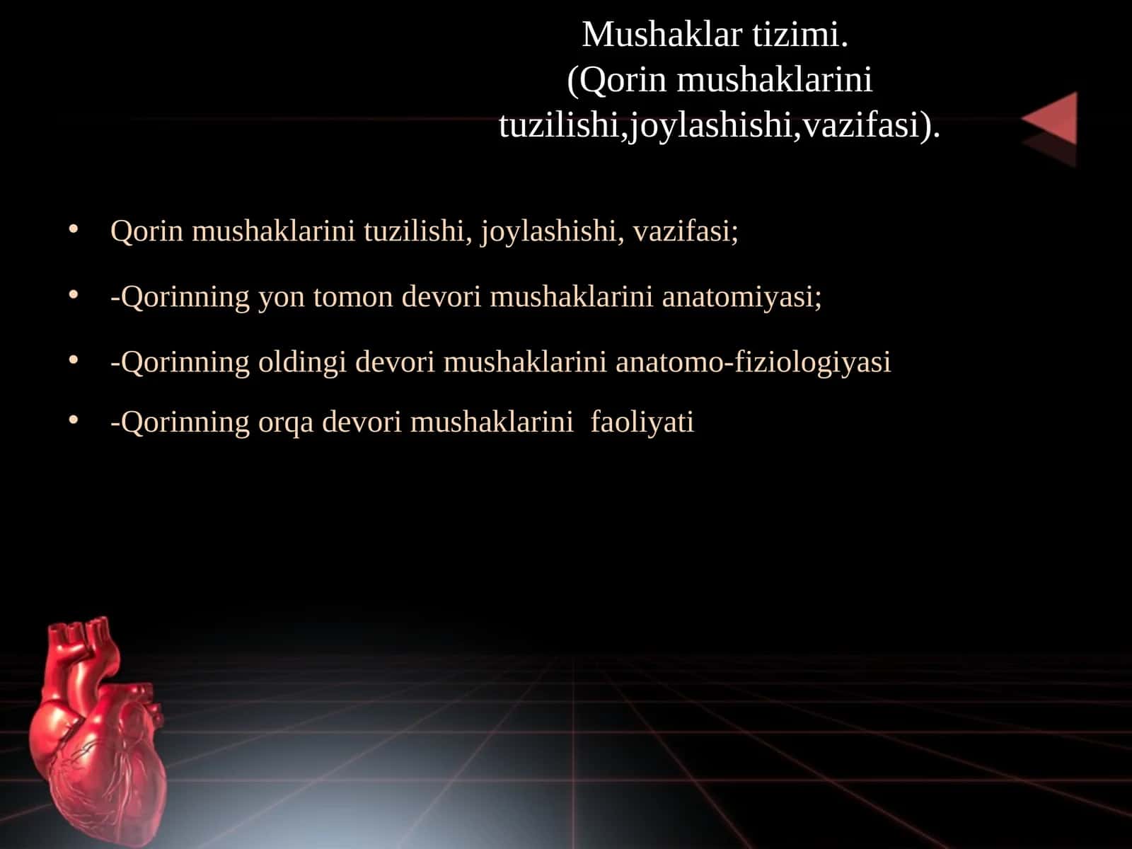 Mushaklar tizimi. (Qorin mushaklarini tuzilishi,joylashishi,vazifasi).