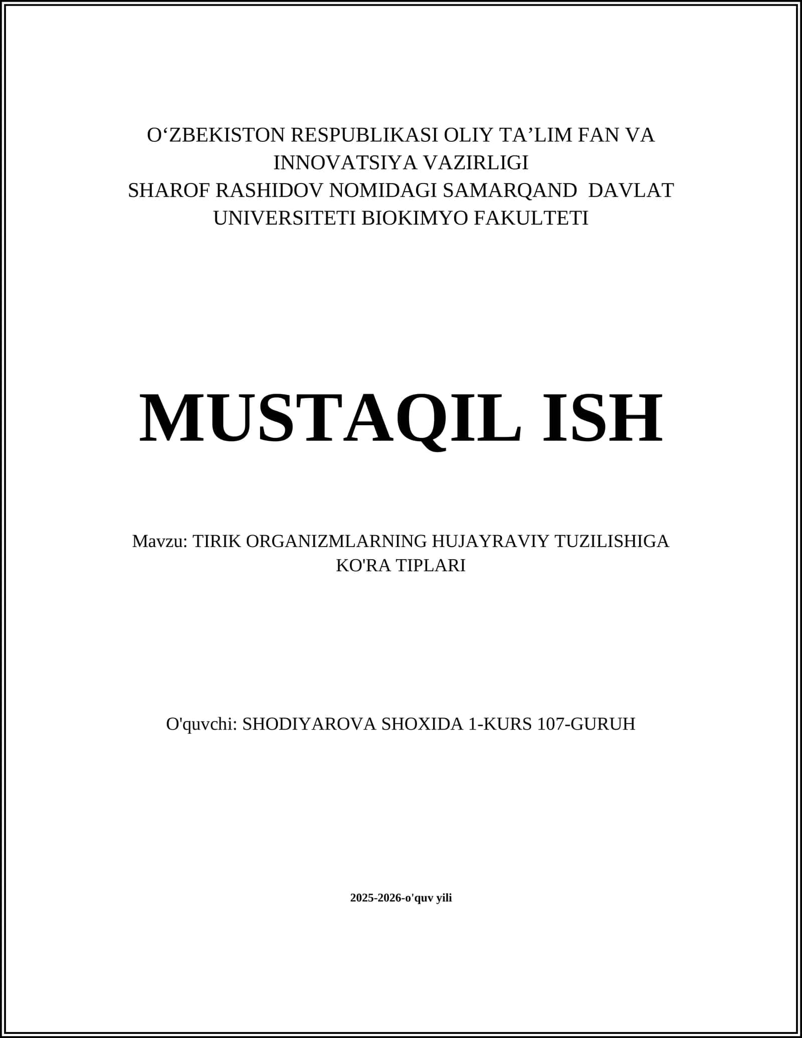 TIRIK ORGANIZMLARNING HUJAYRAVIY TUZILISHIGA KO'RA TIPLARI