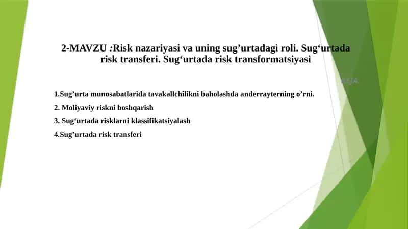 Riskning sug'urta dagi roli