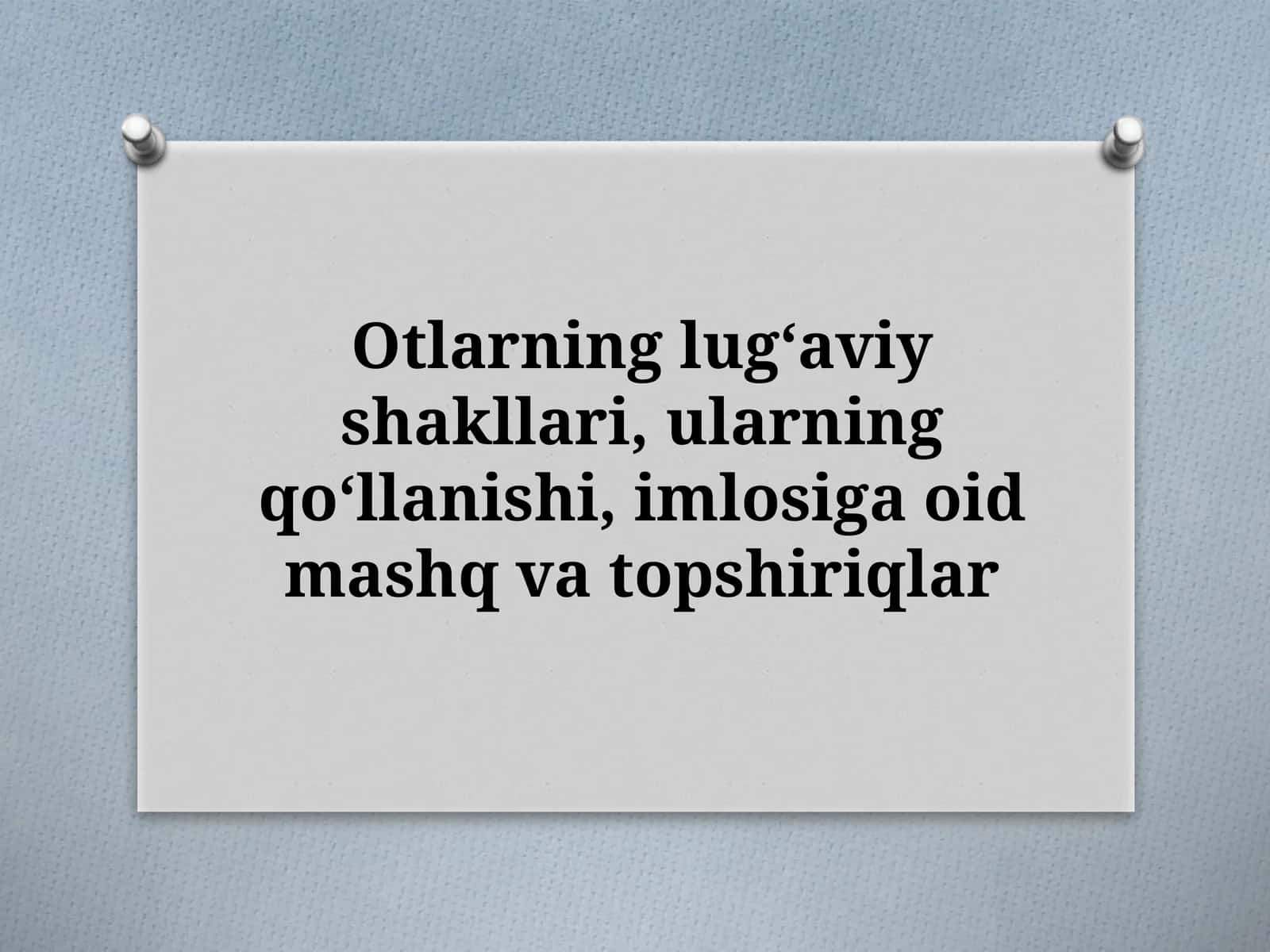 Otlarning lugʻaviy shakllari, ularning qoʻllanishi, imlosiga oid mashq va topshiriqlar