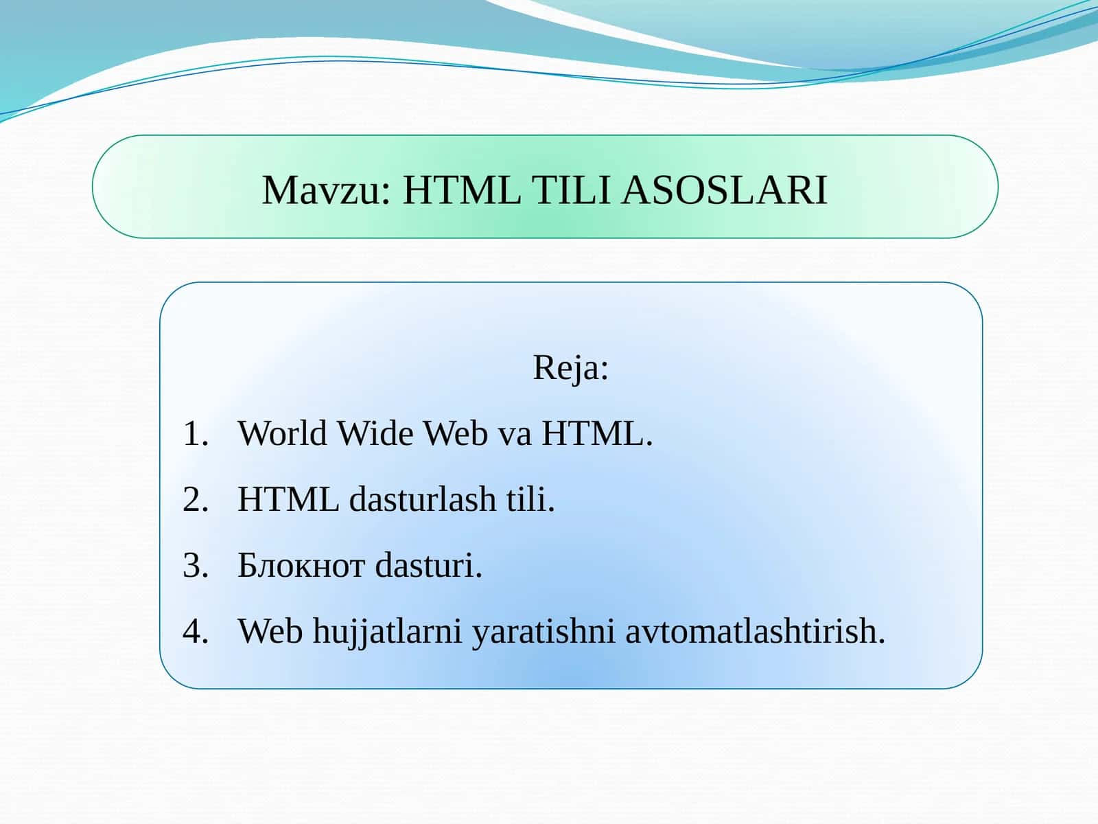 HTML TILI ASOSLARI