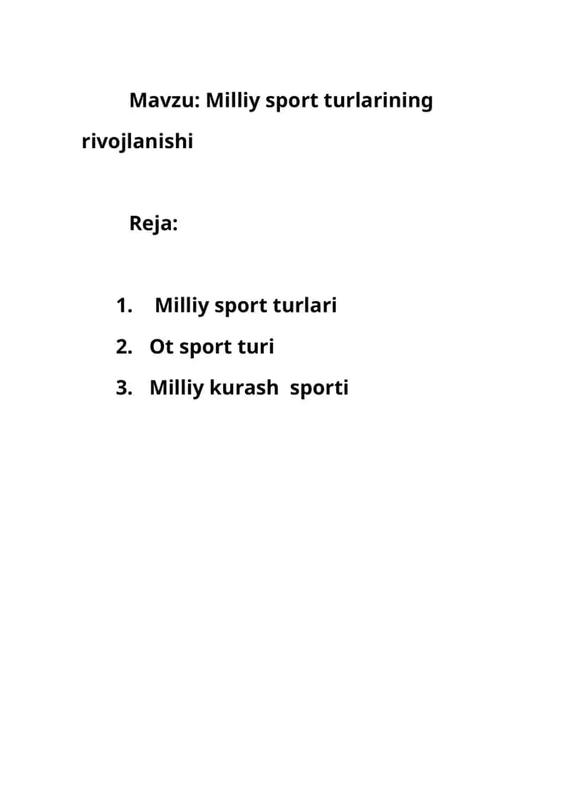 Milliy sport turlarining rivojlanishi