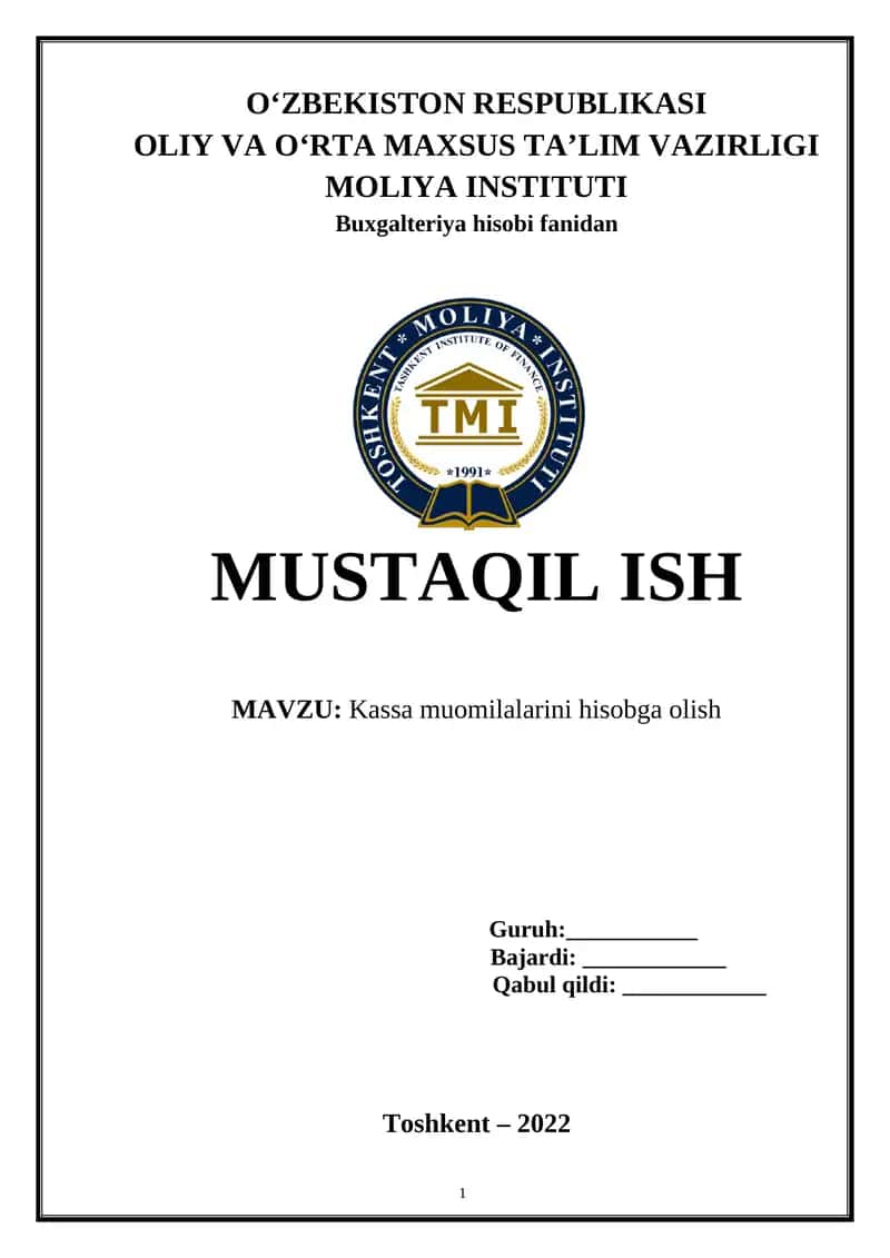Kassa muomilalarini hisobga olish