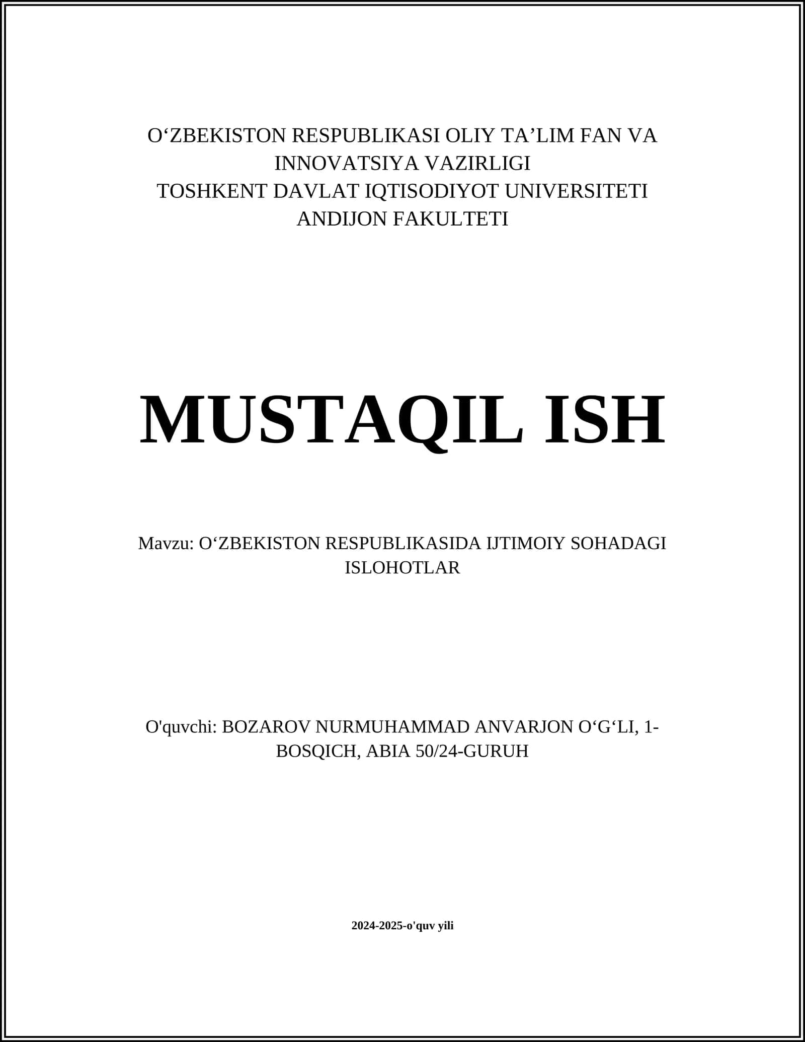 Oʻzbekiston Respublikasida Ijtimoiy Sohadagi Islohotlar
