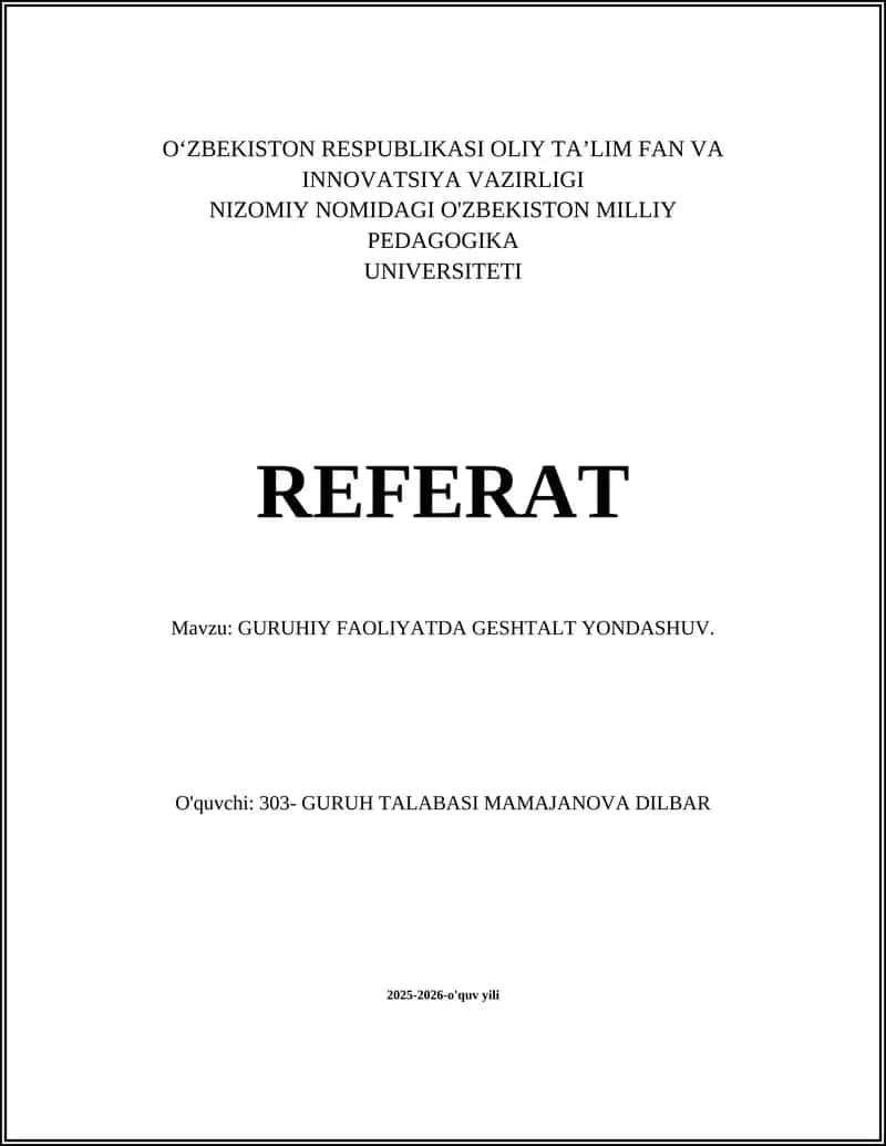 GURUHIY FAOLIYATDA GESHTALT YONDASHUV