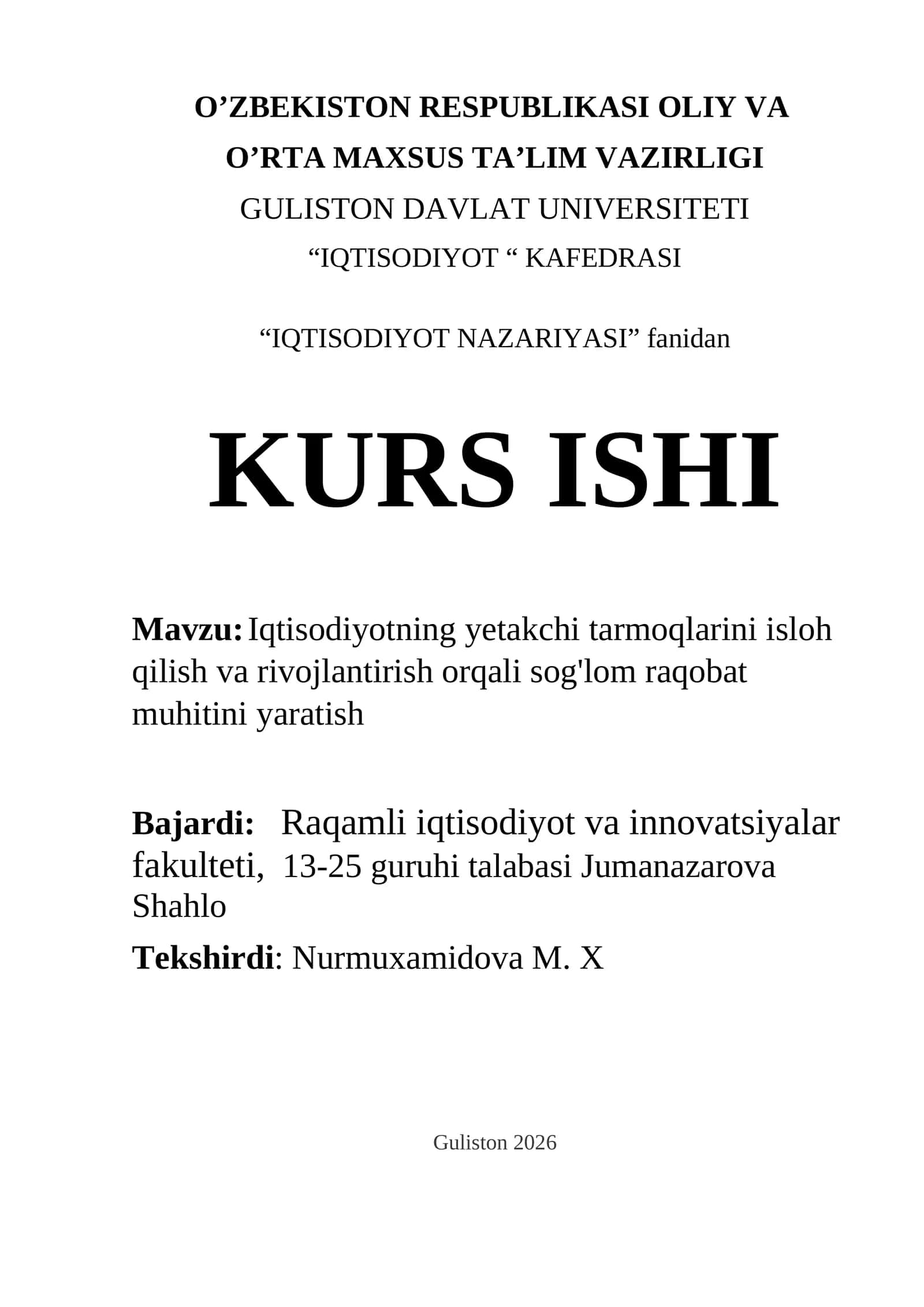 IQTISODIYOT  nazariyasi  KURS ISHI
